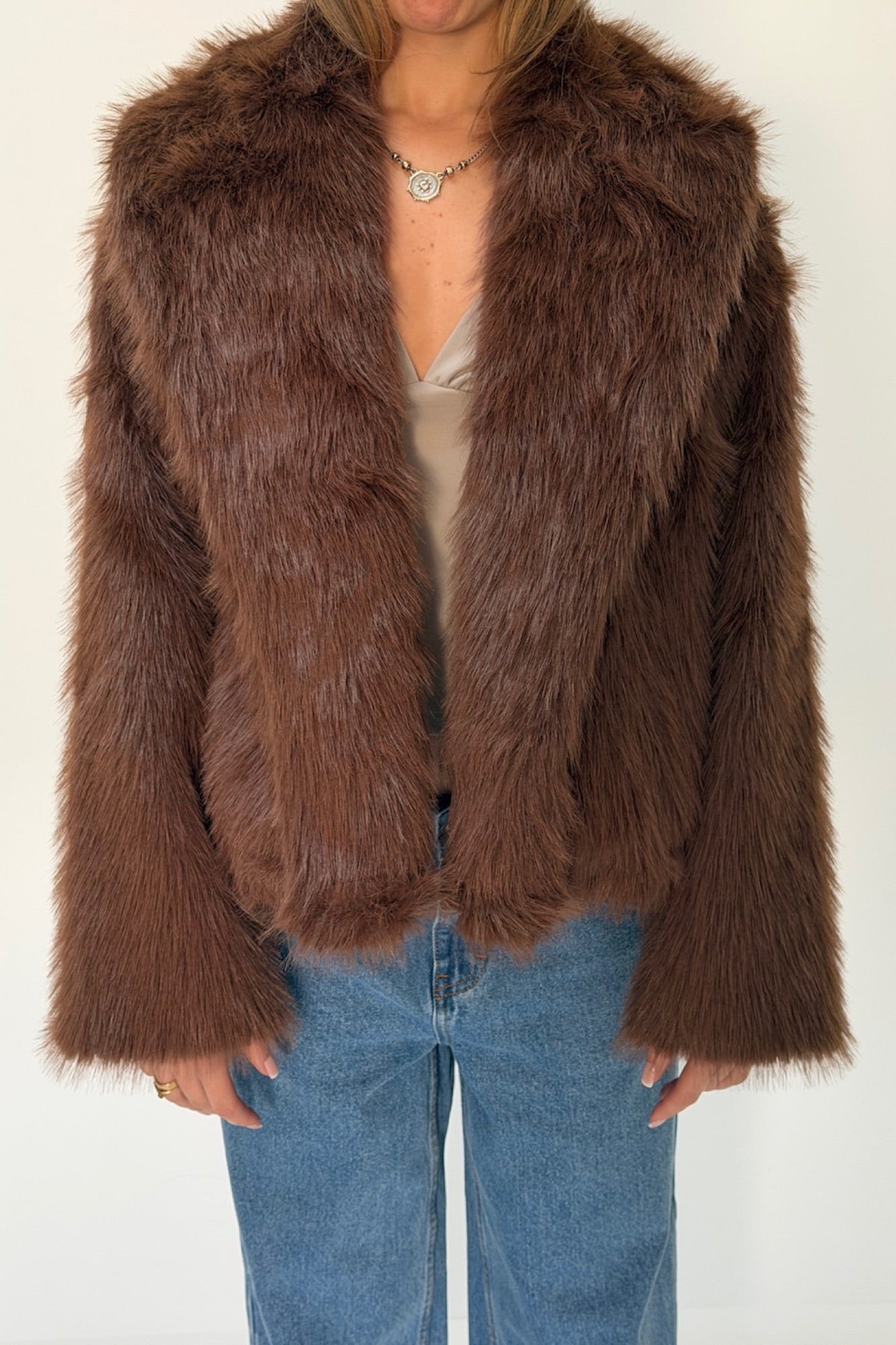 Raya Faux Fur Coat Coffee