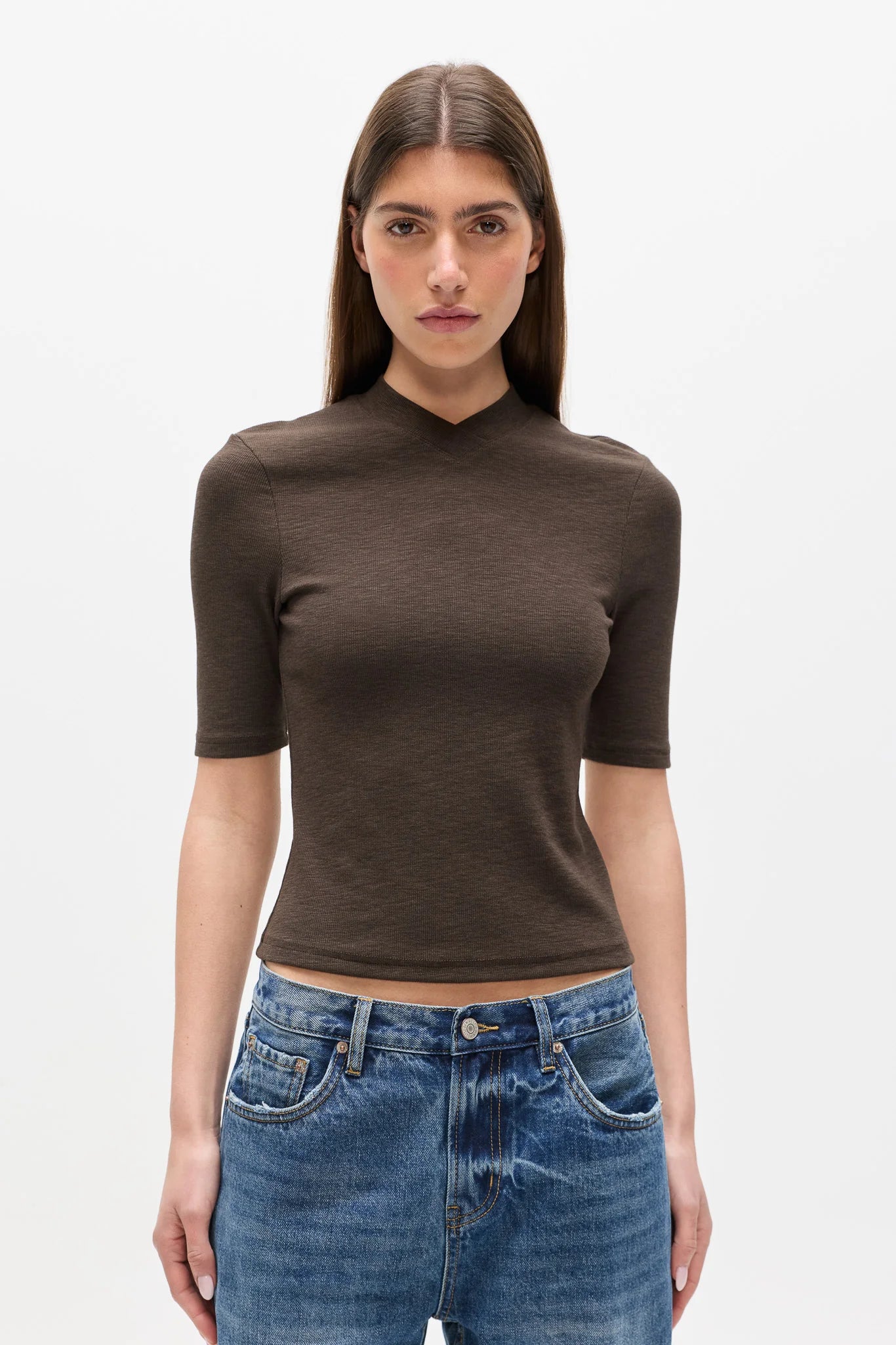 Tinka V Neck T-Shirt Mushroom