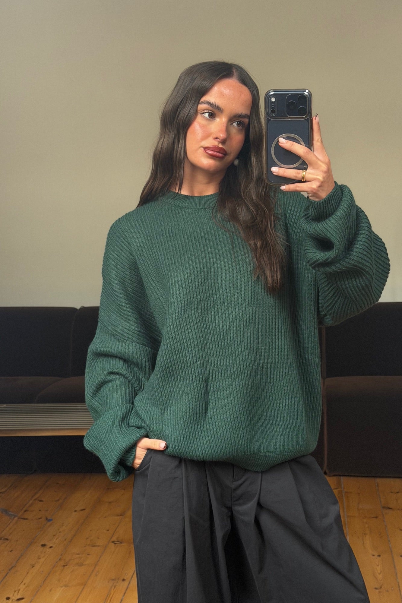 Unisex Drop Sleeve Heavy Knit Emerald