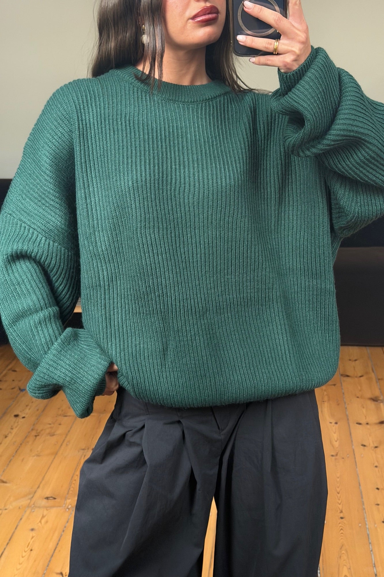 Unisex Drop Sleeve Heavy Knit Emerald