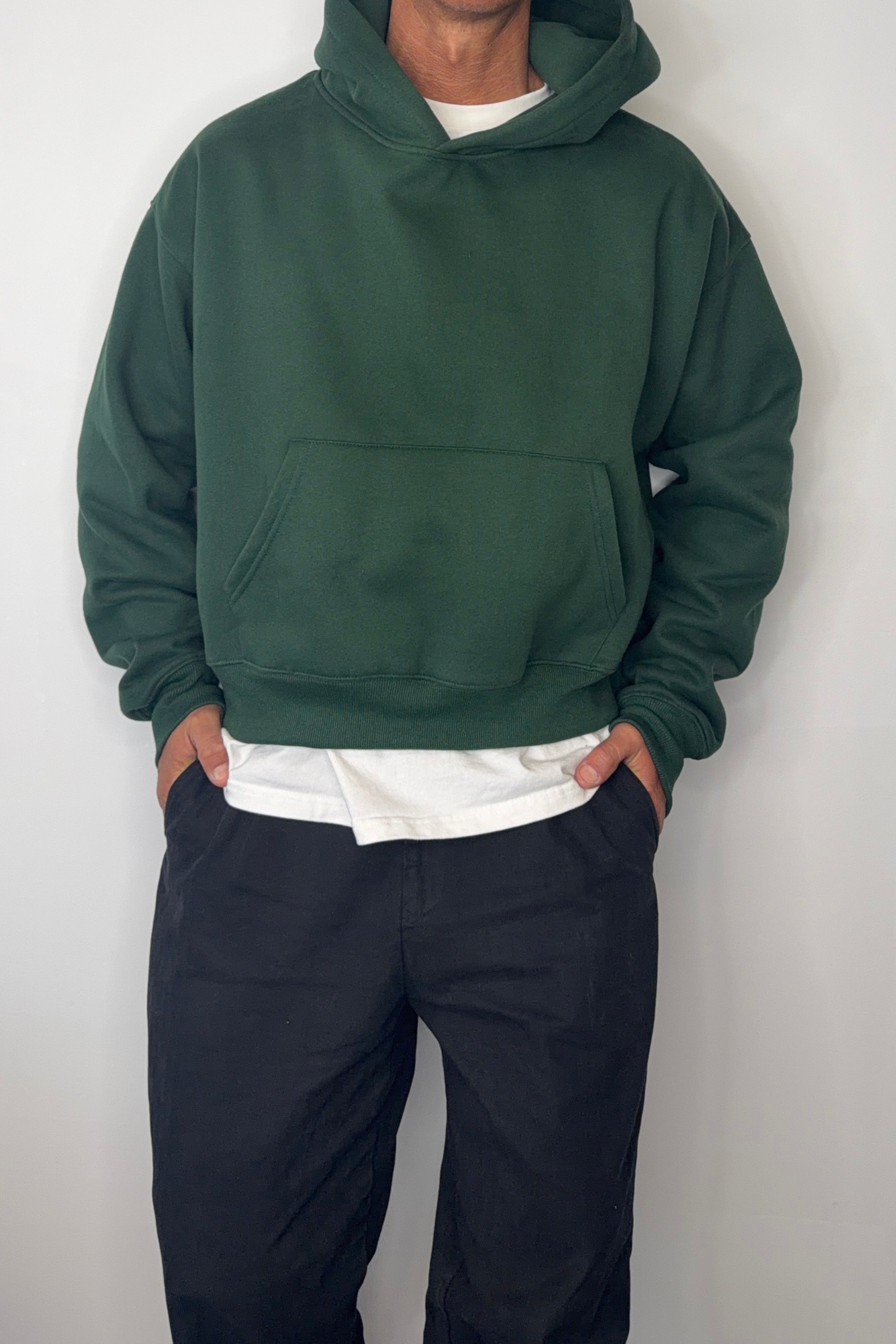 Roman Cropped Drop Hoodie Forest