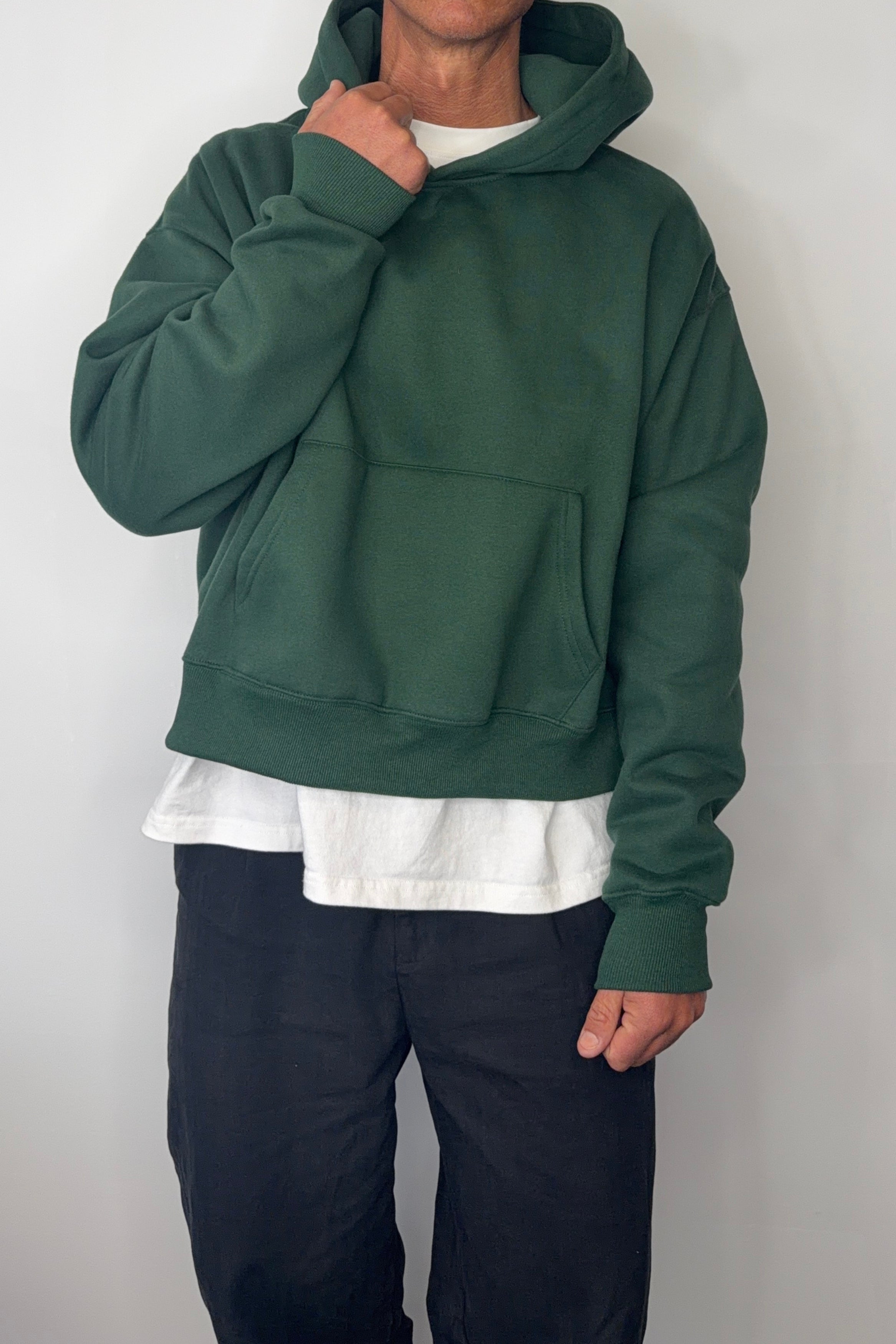 Roman Cropped Drop Hoodie Forest