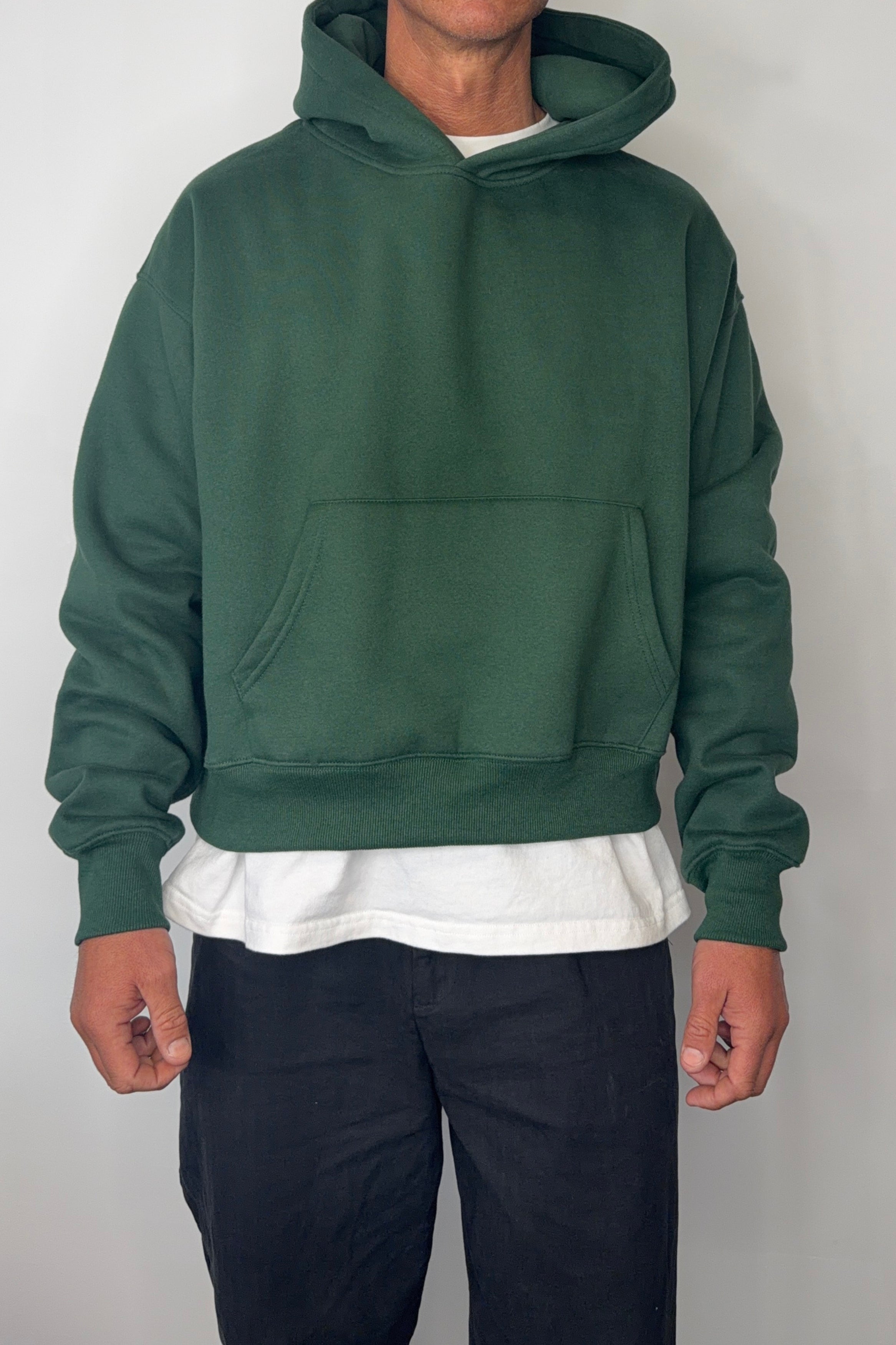 Roman Cropped Drop Hoodie Forest