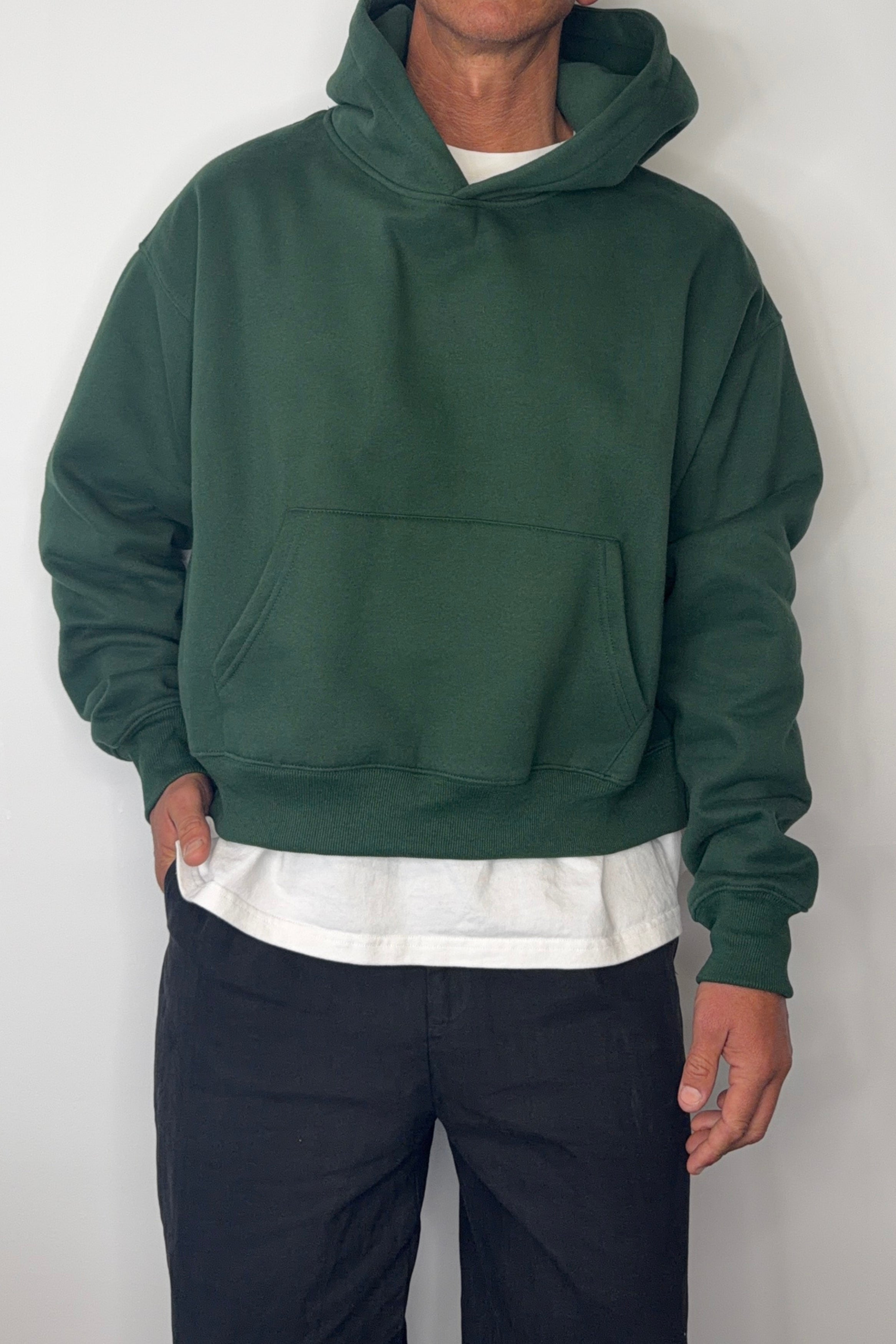 Roman Cropped Drop Hoodie Forest