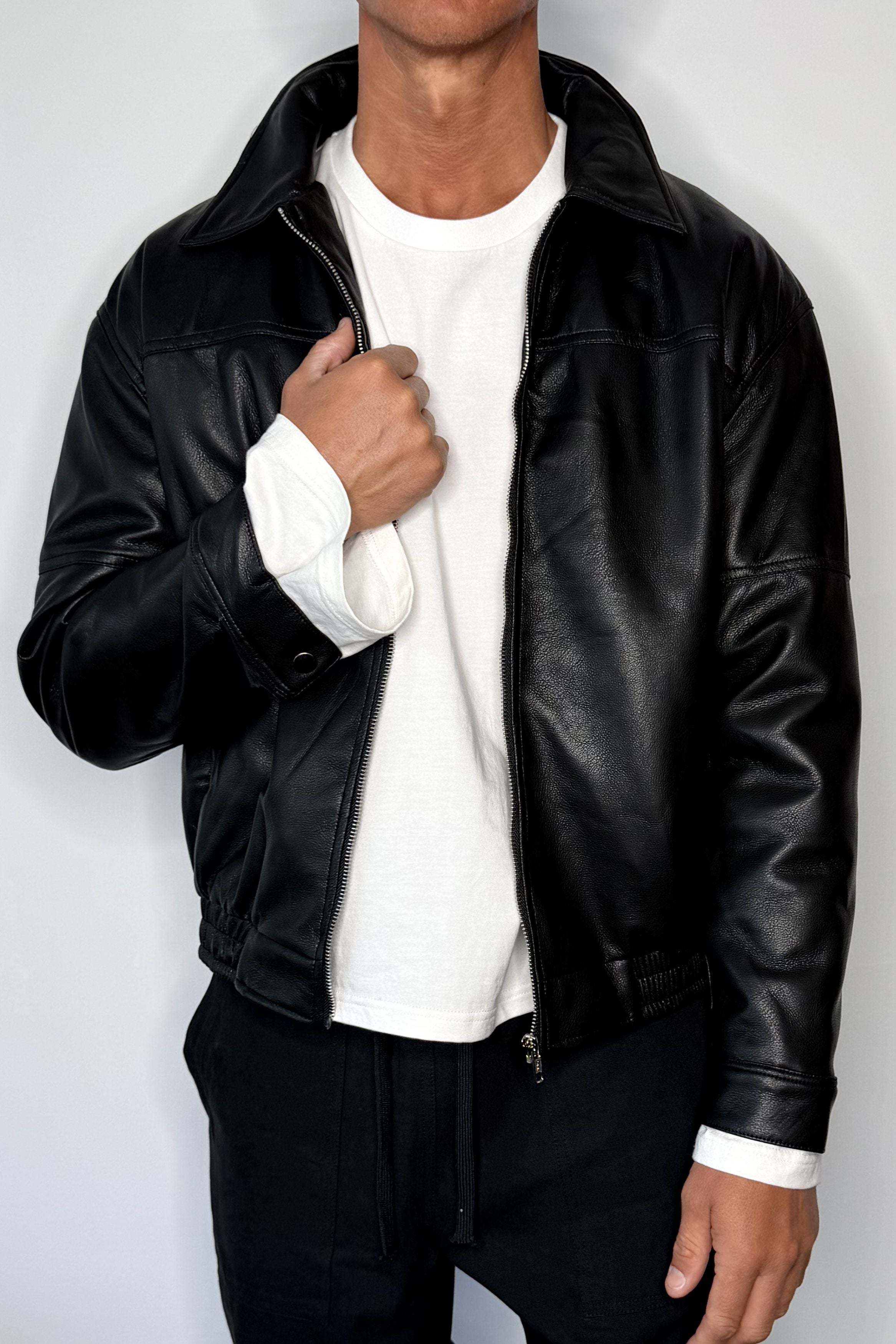 Faux Leather Soft Bomber Black