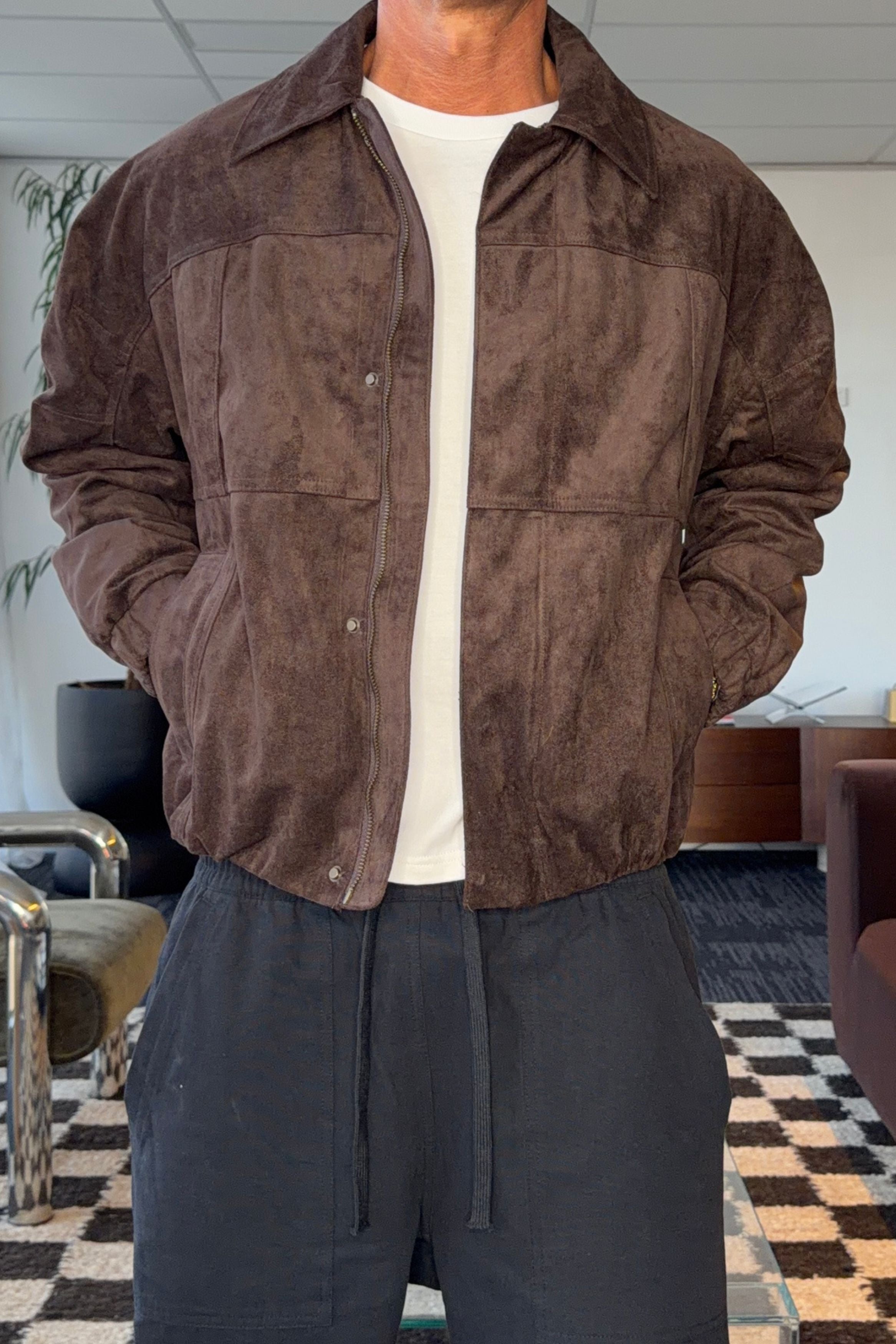 Faux Suede Bomber Jacket Choc