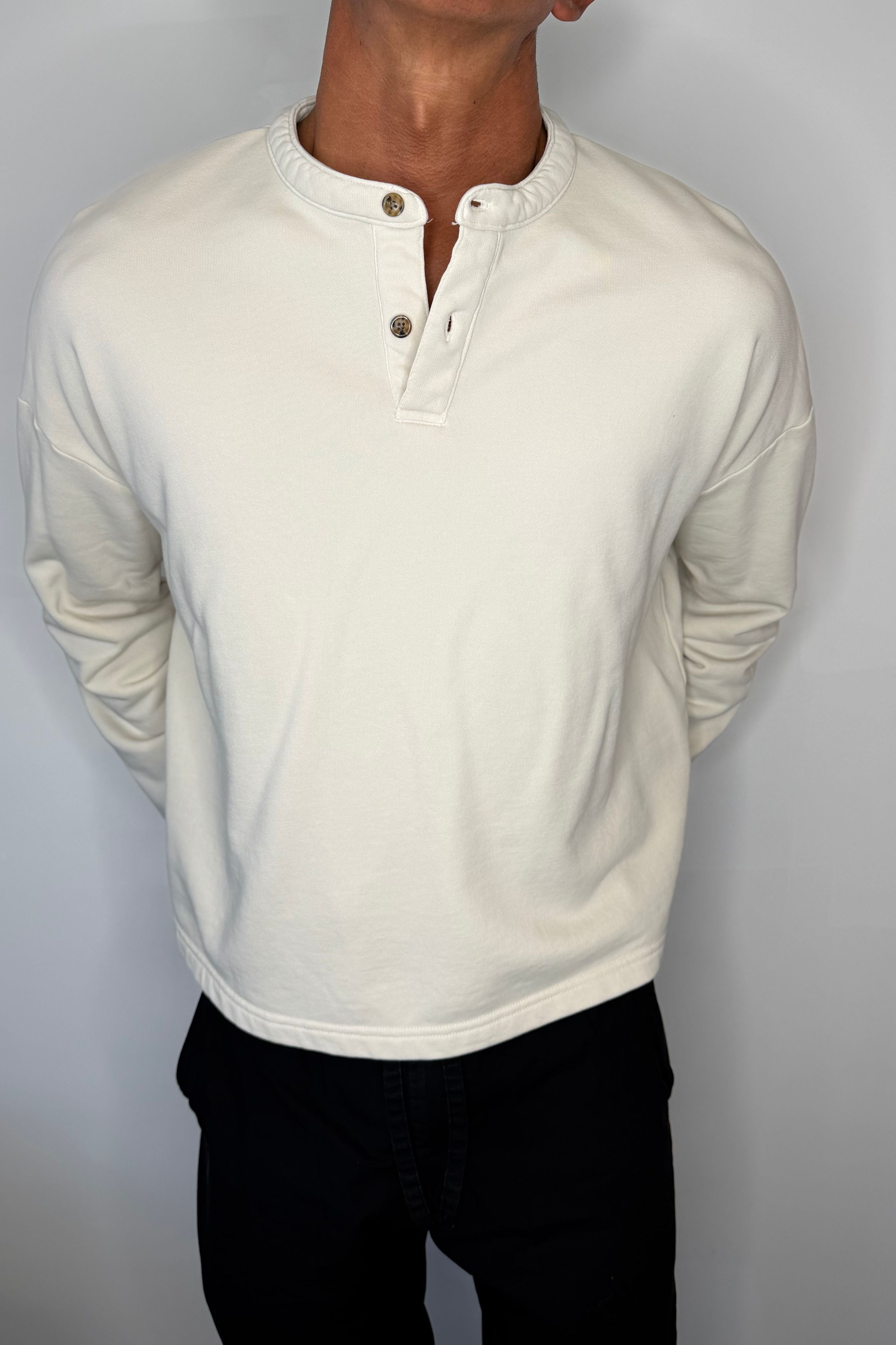 Fleece Crop Henley Ivory