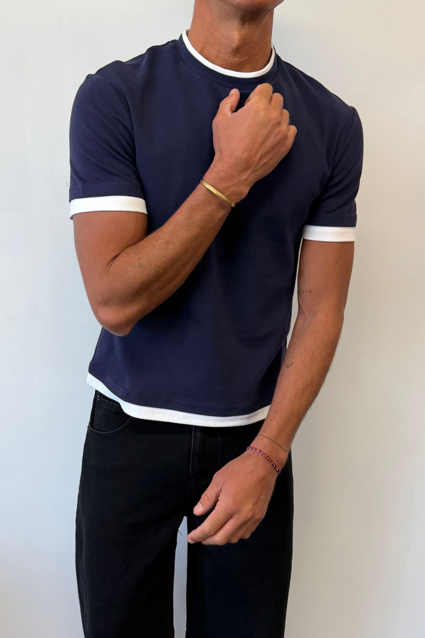 Double Trim Cotton Tee Navy