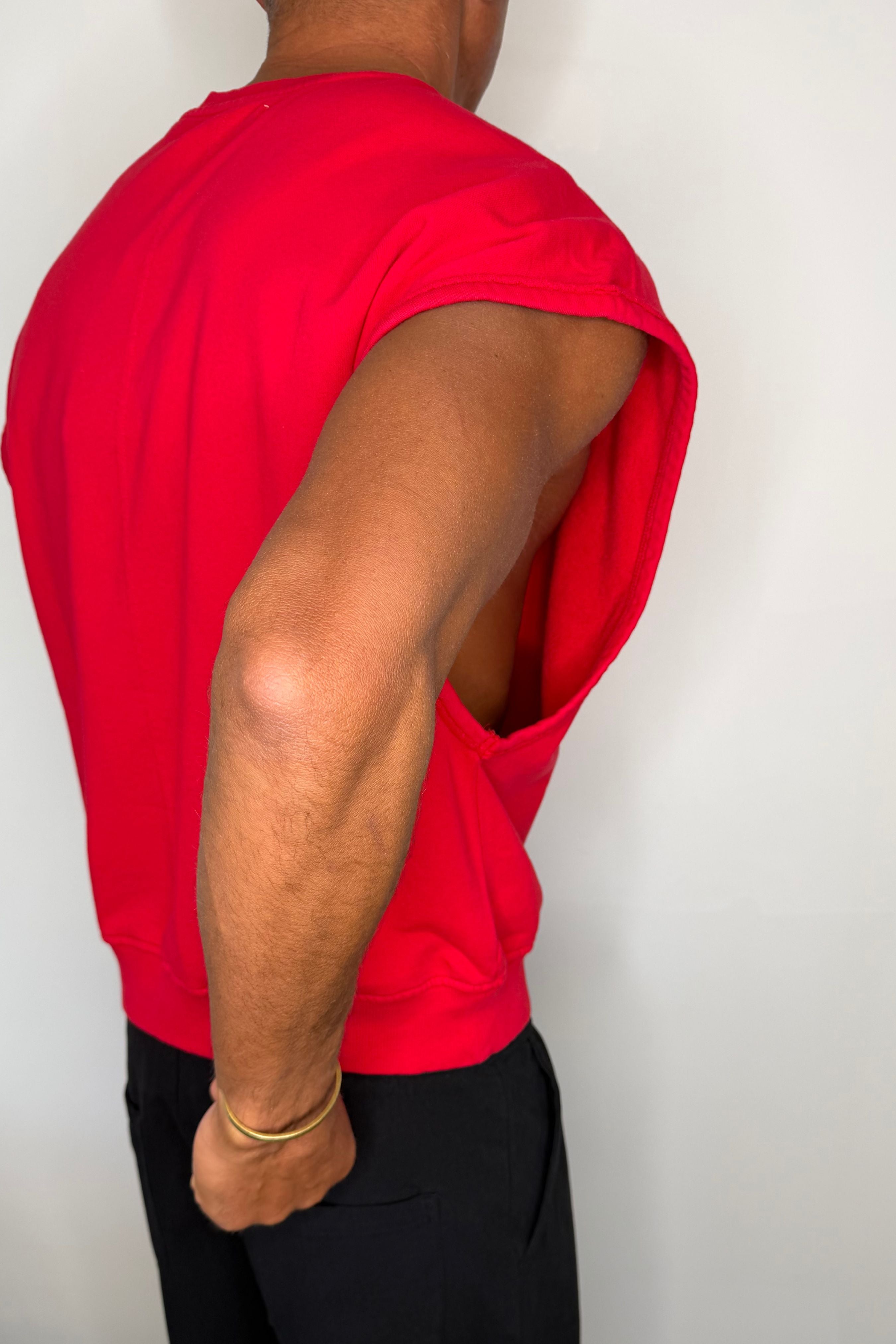 Cropped Fleece Ribbed Tank Red