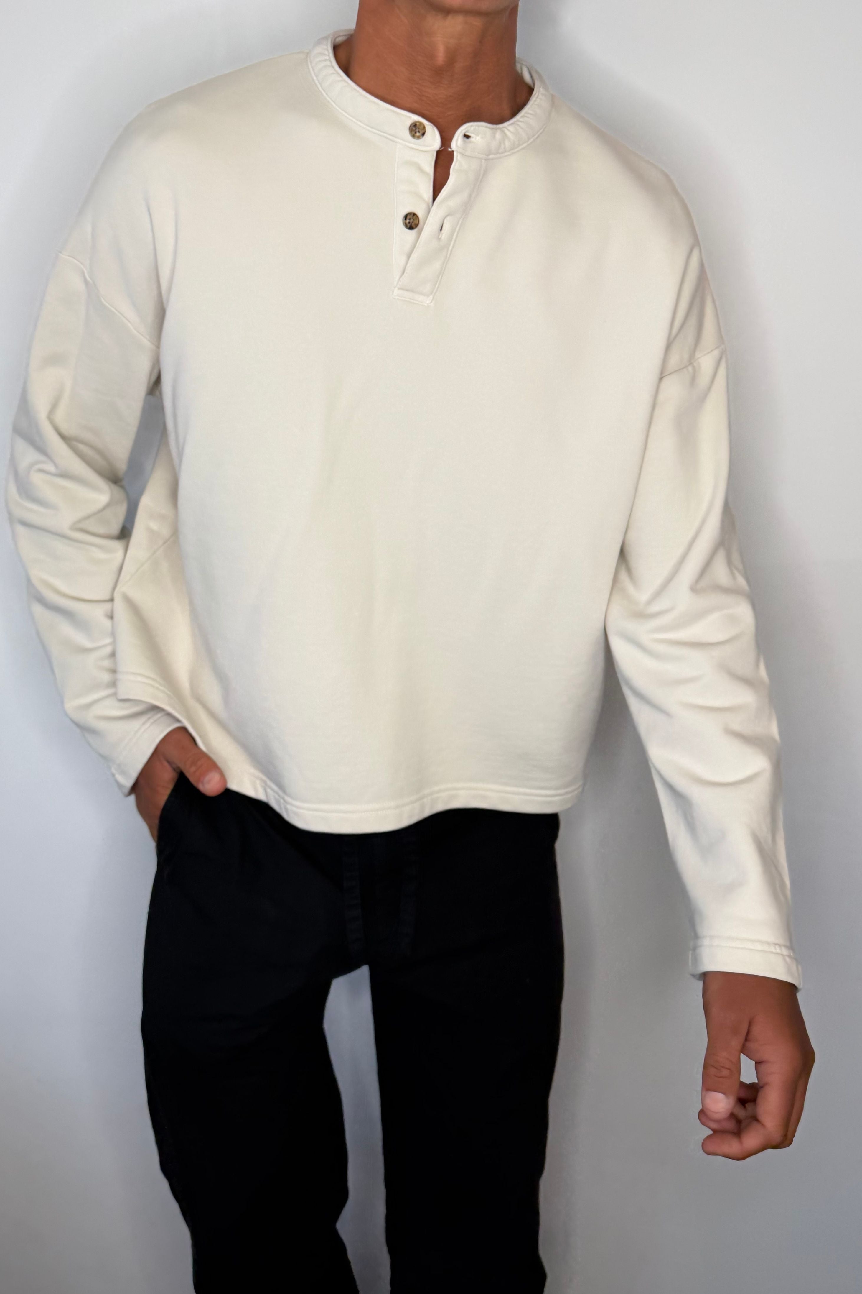Fleece Crop Henley Ivory