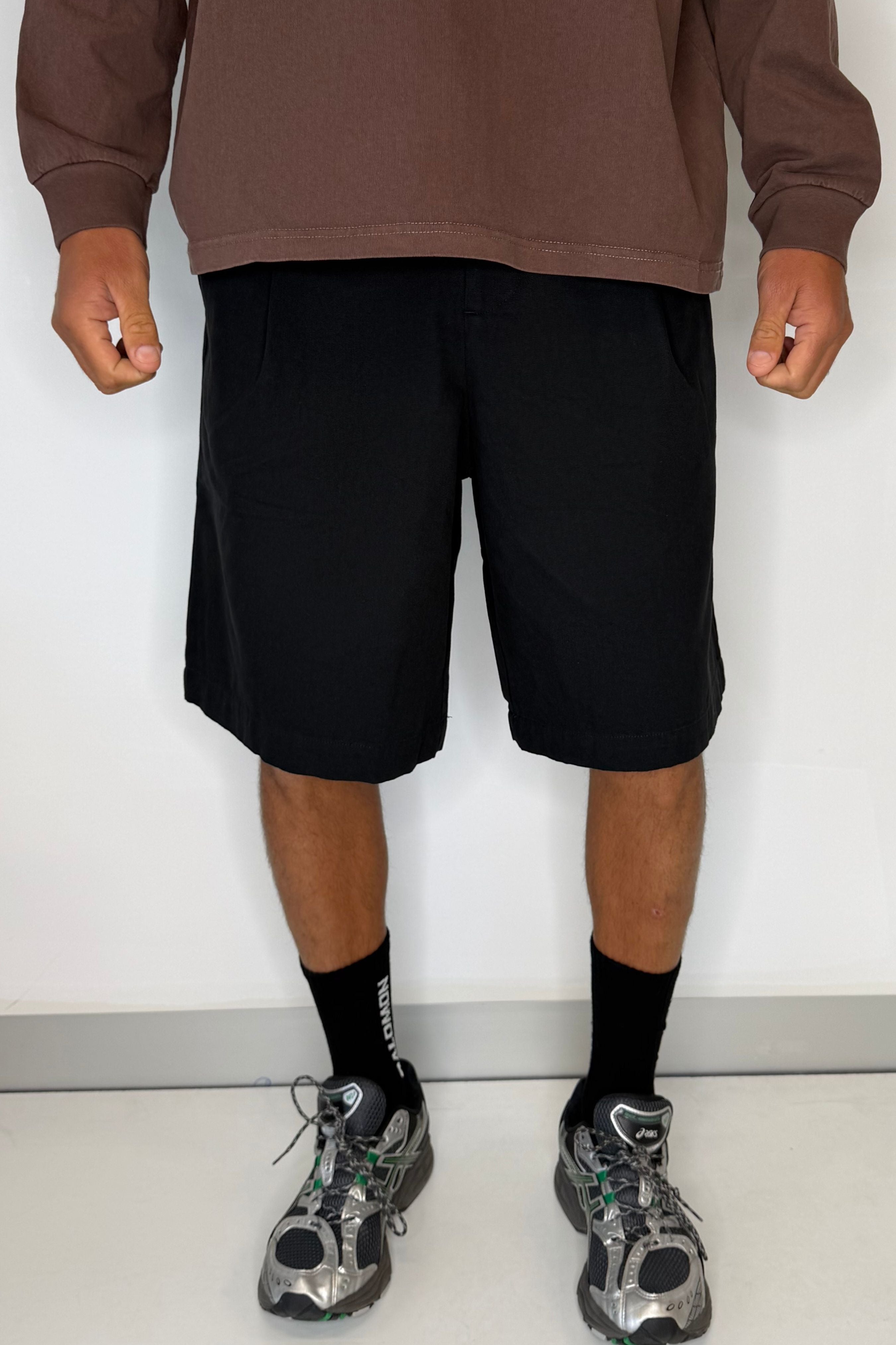 Baggy Cotton Pleat Short Black