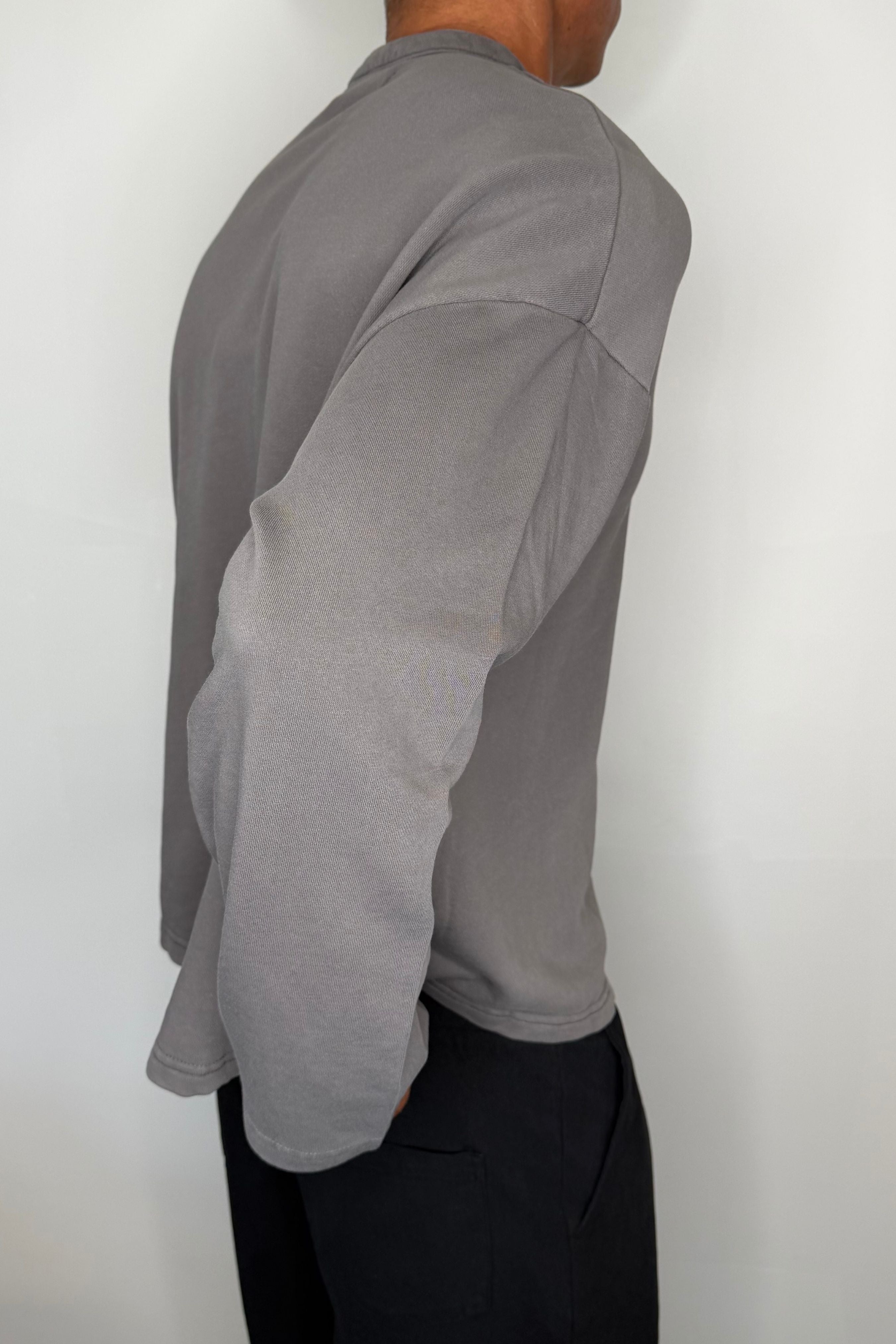Fleece Crop Henley Charcoal