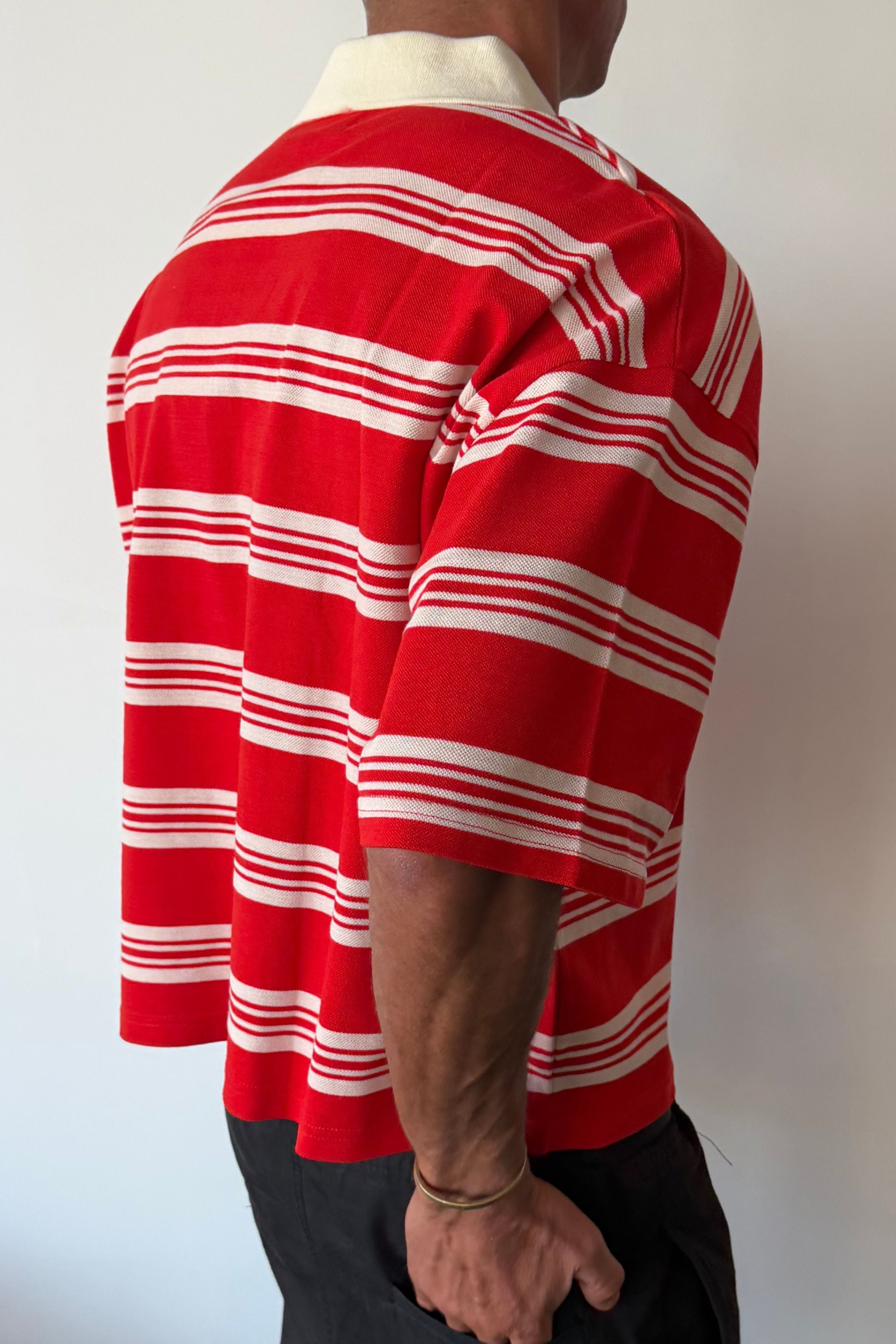 Jersey Crop Polo Red Stripe