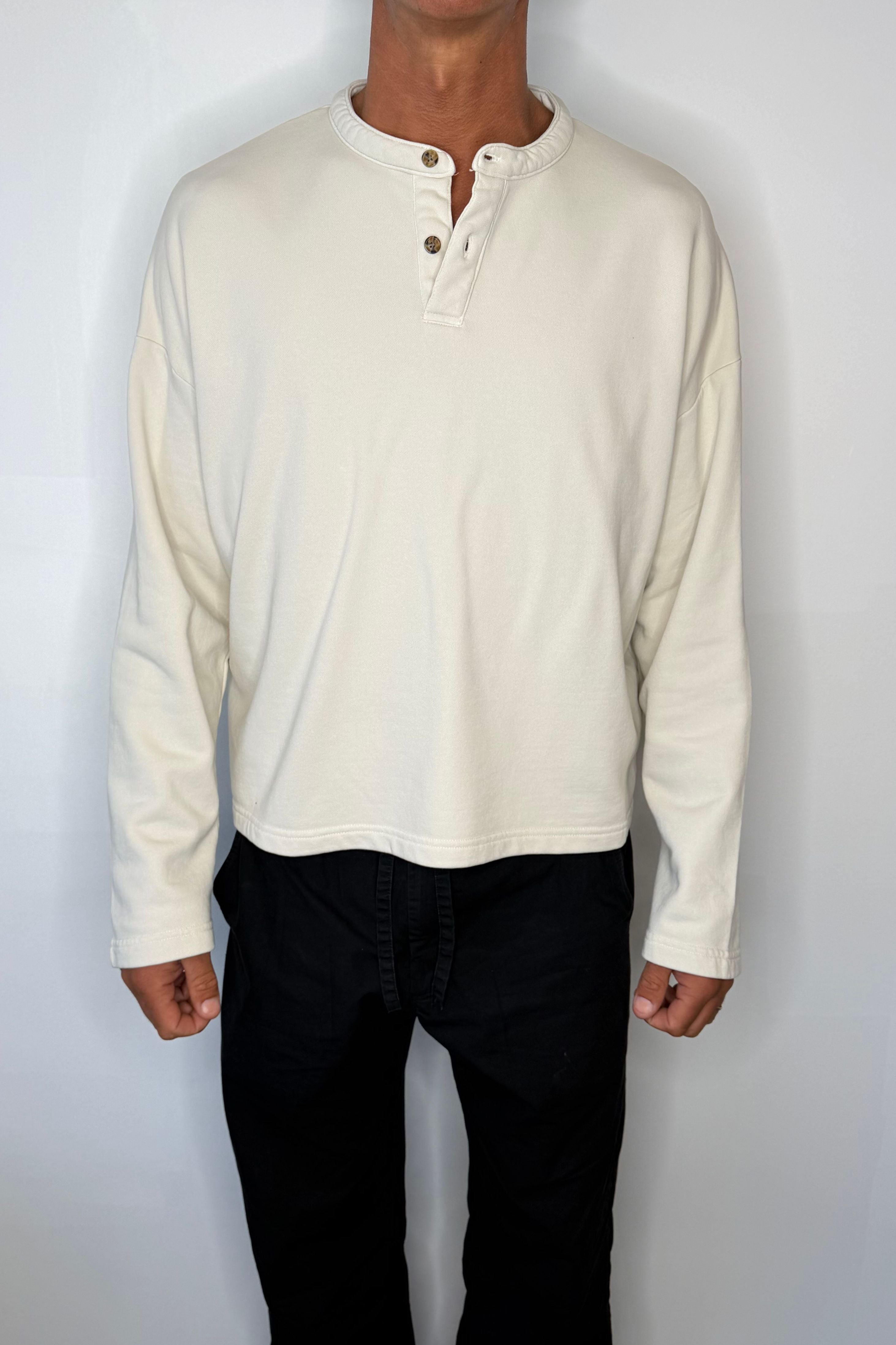 Fleece Crop Henley Ivory