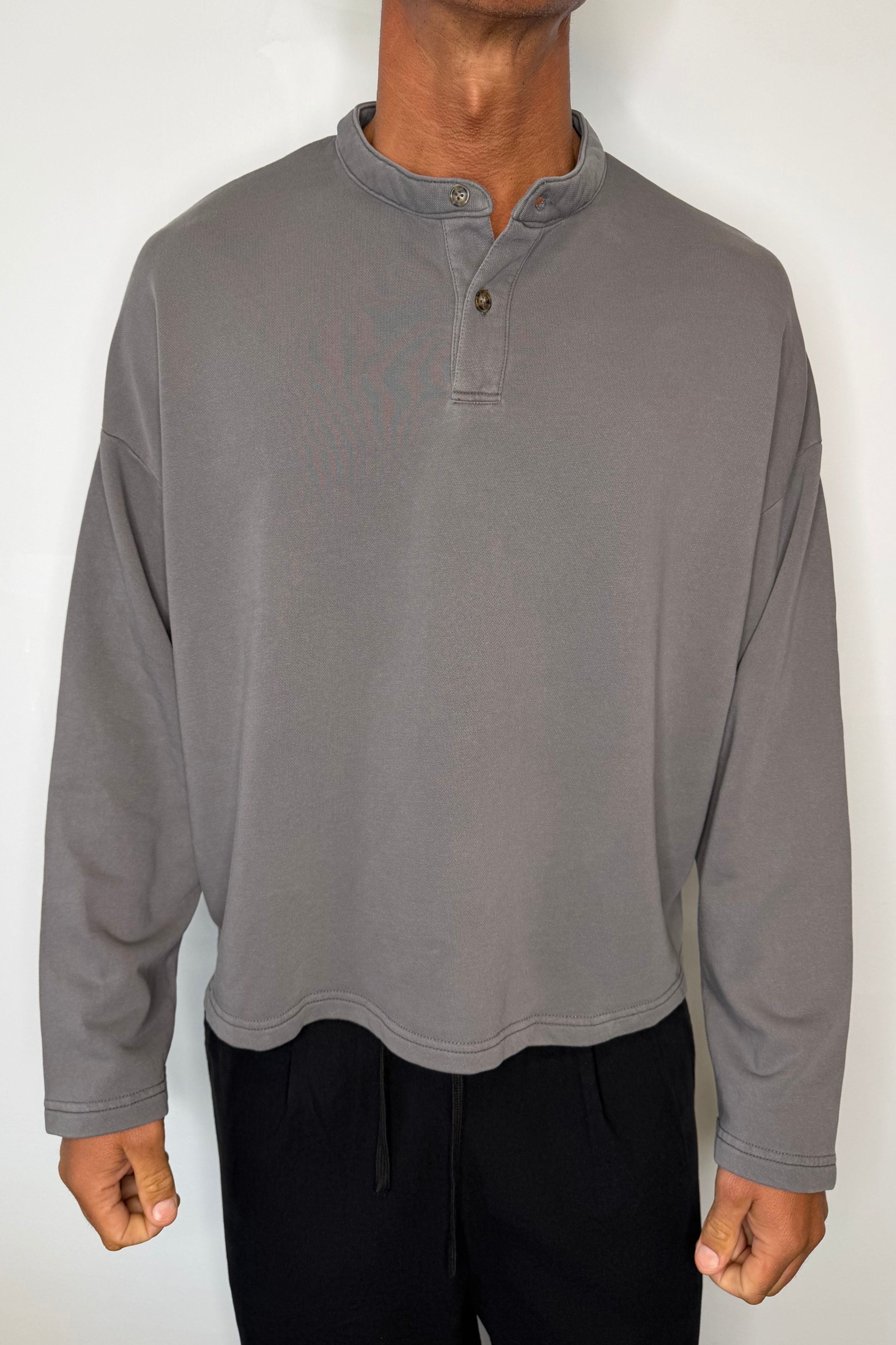 Fleece Crop Henley Charcoal