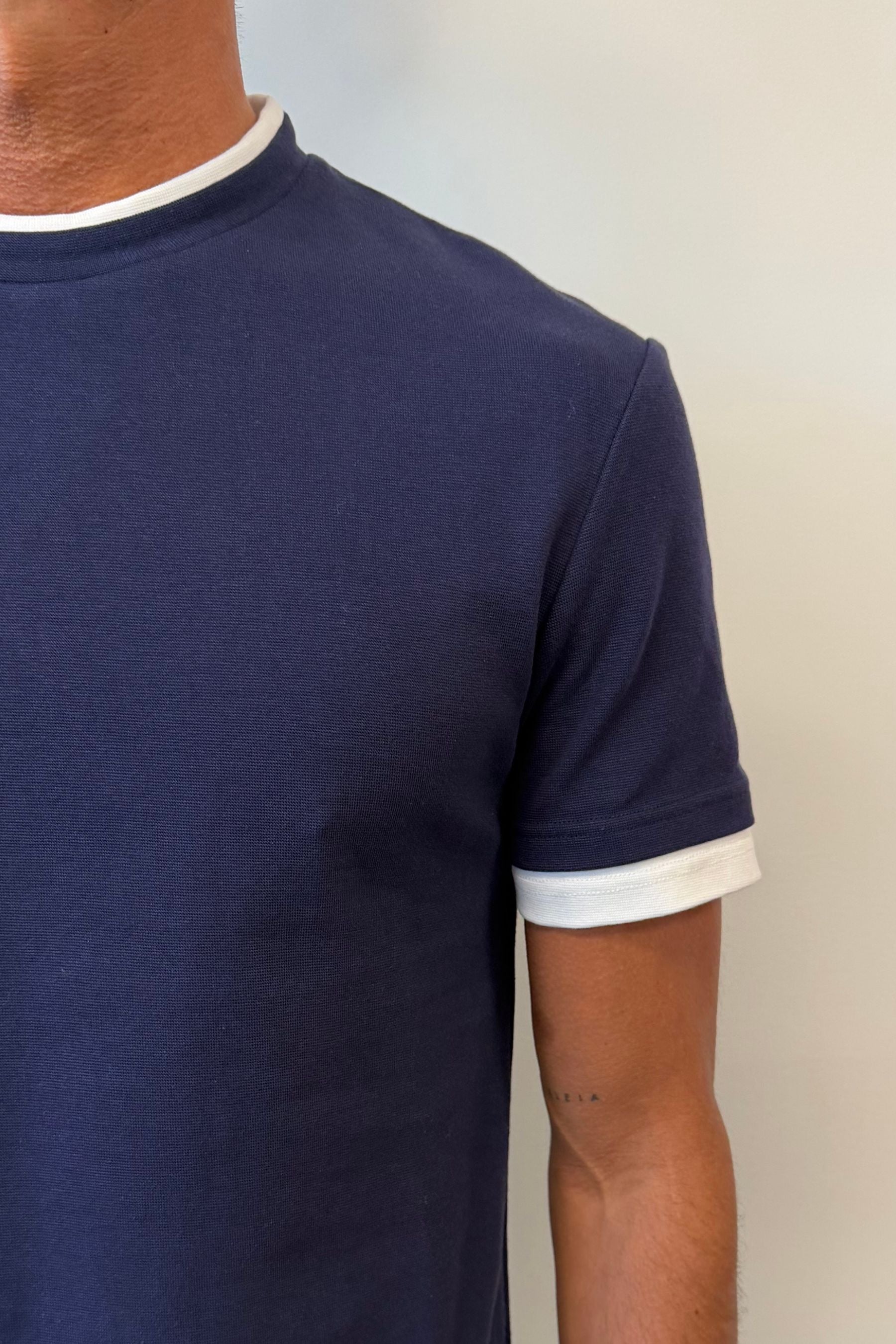 Double Trim Cotton Tee Navy