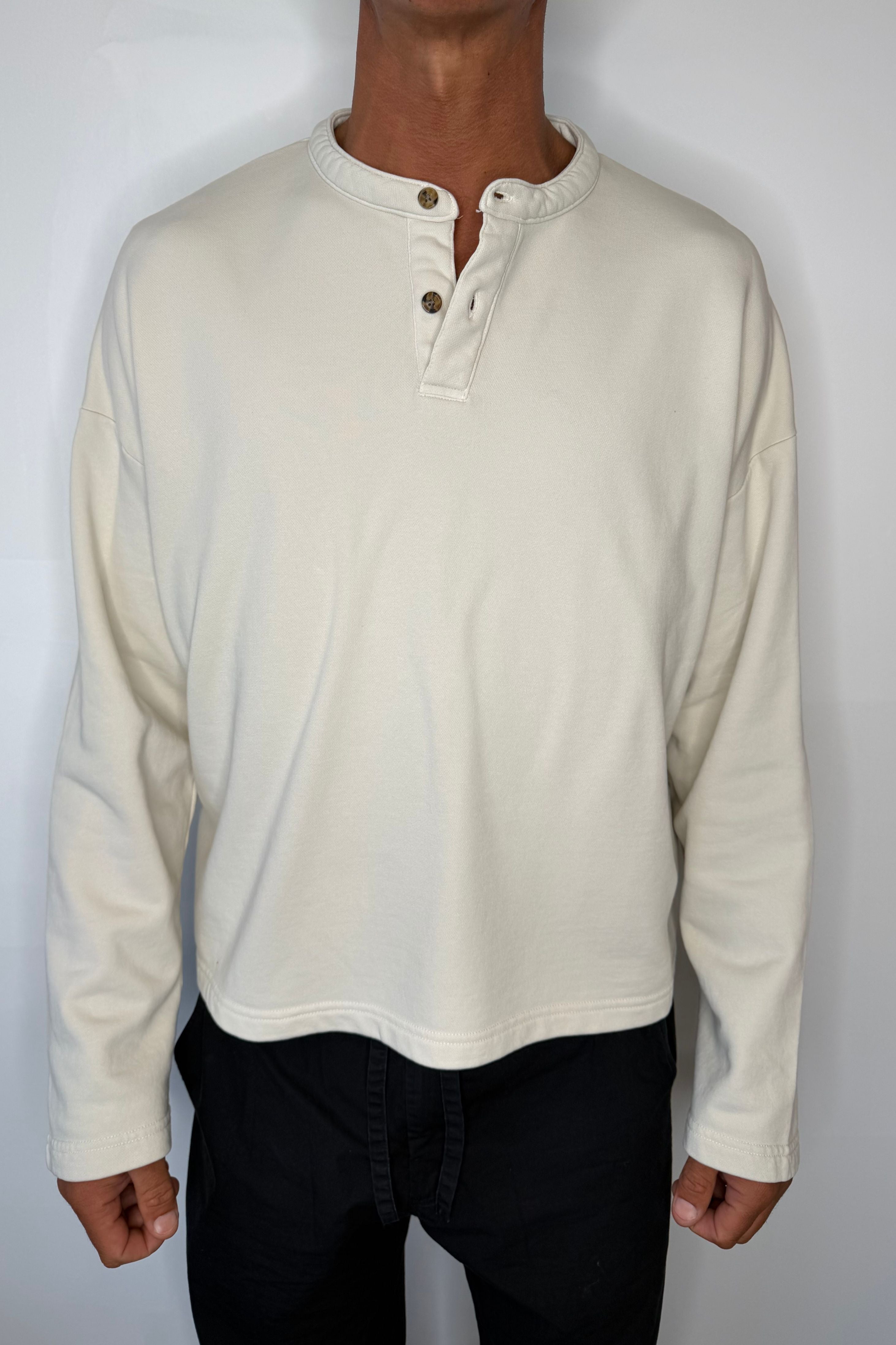 Fleece Crop Henley Ivory