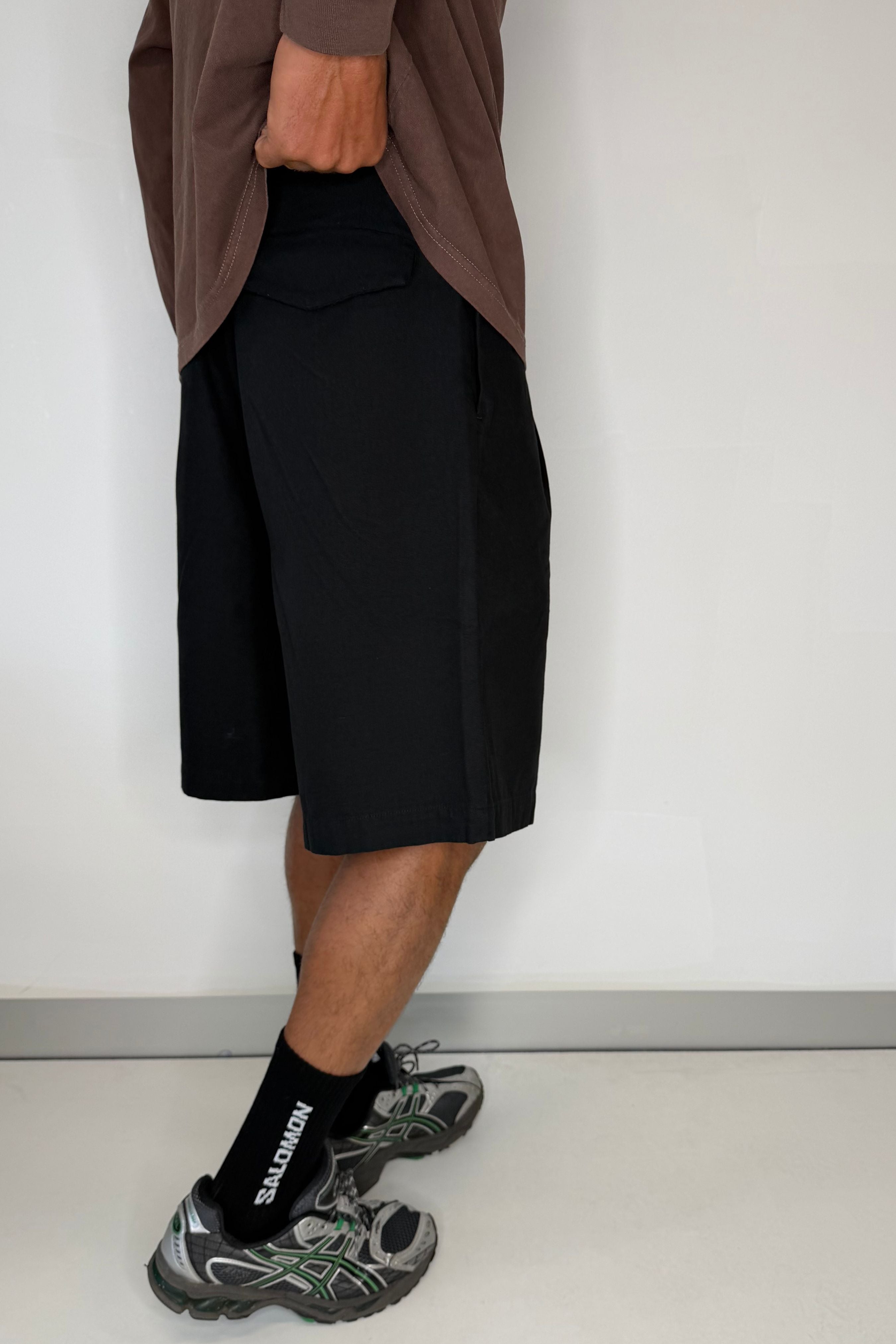 Baggy Cotton Pleat Short Black
