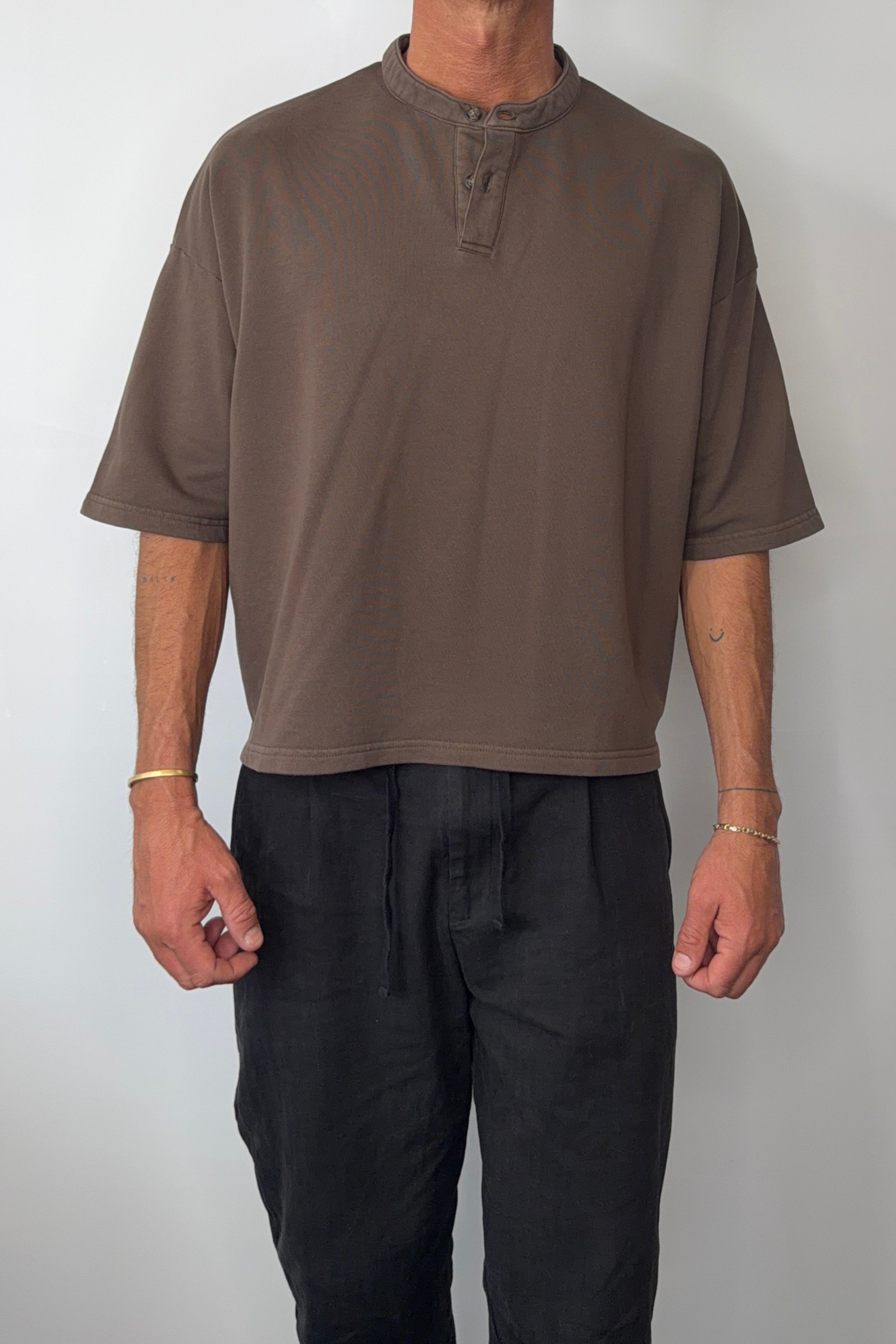 Fleece Crop Henley Tee Choc