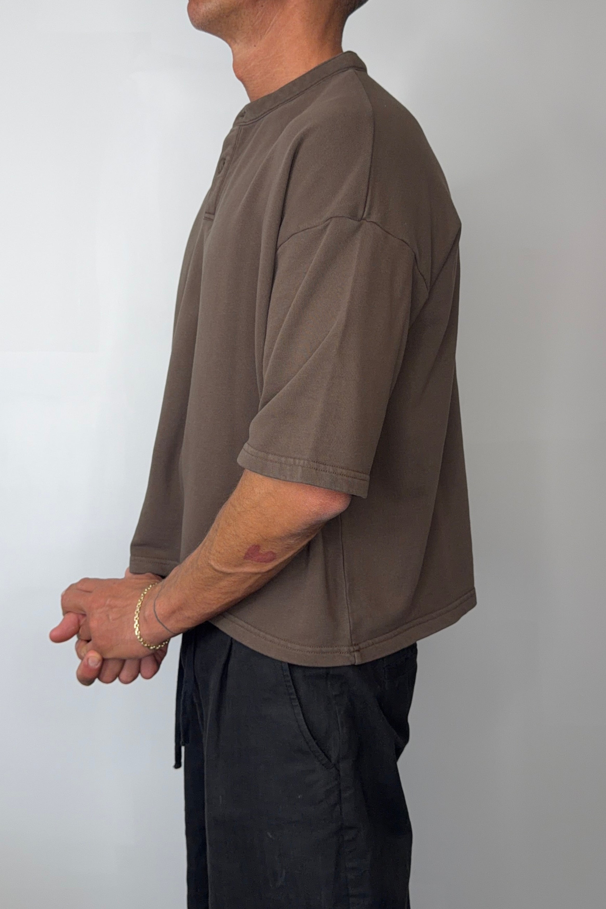 Fleece Crop Henley Tee Choc