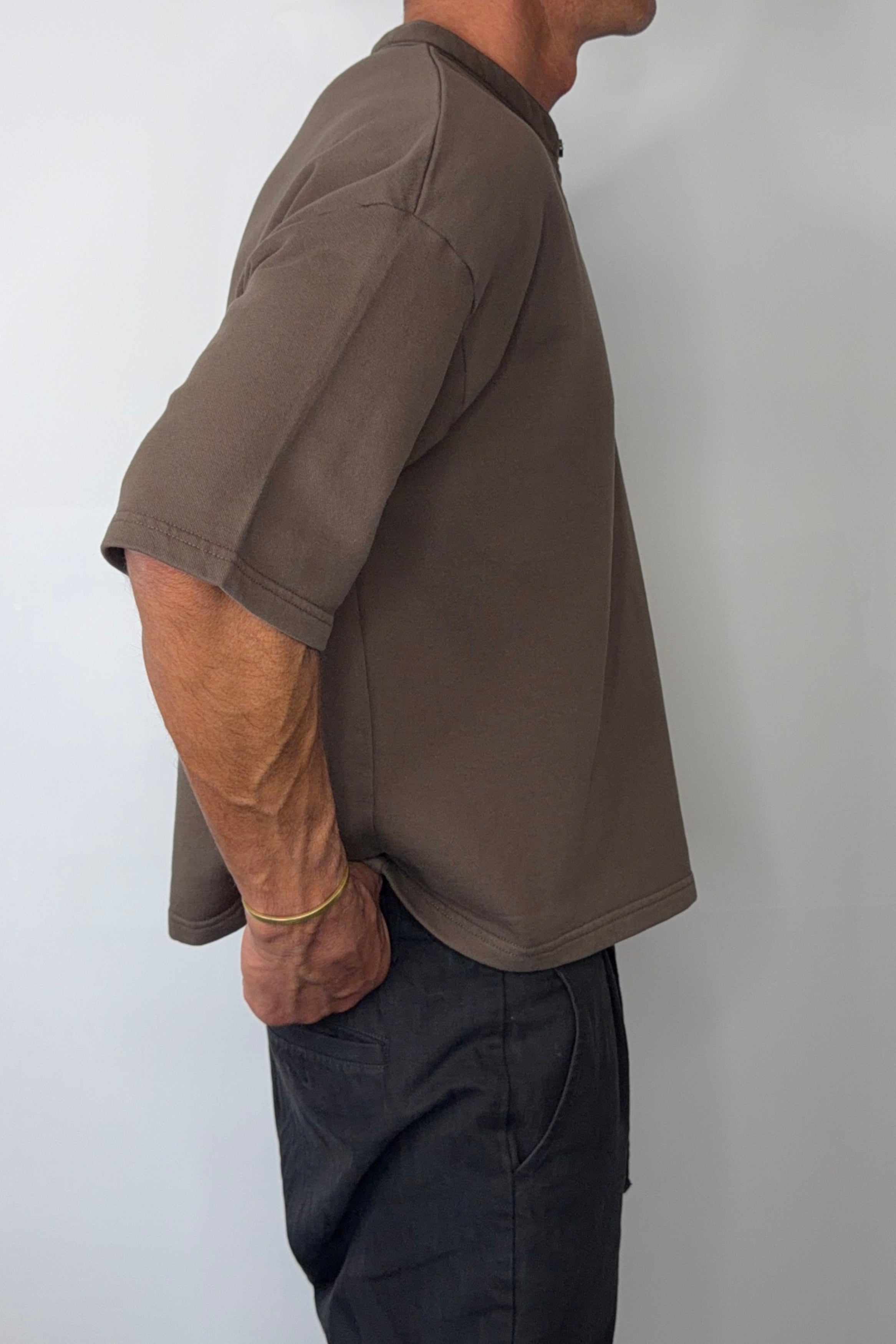 Fleece Crop Henley Tee Choc
