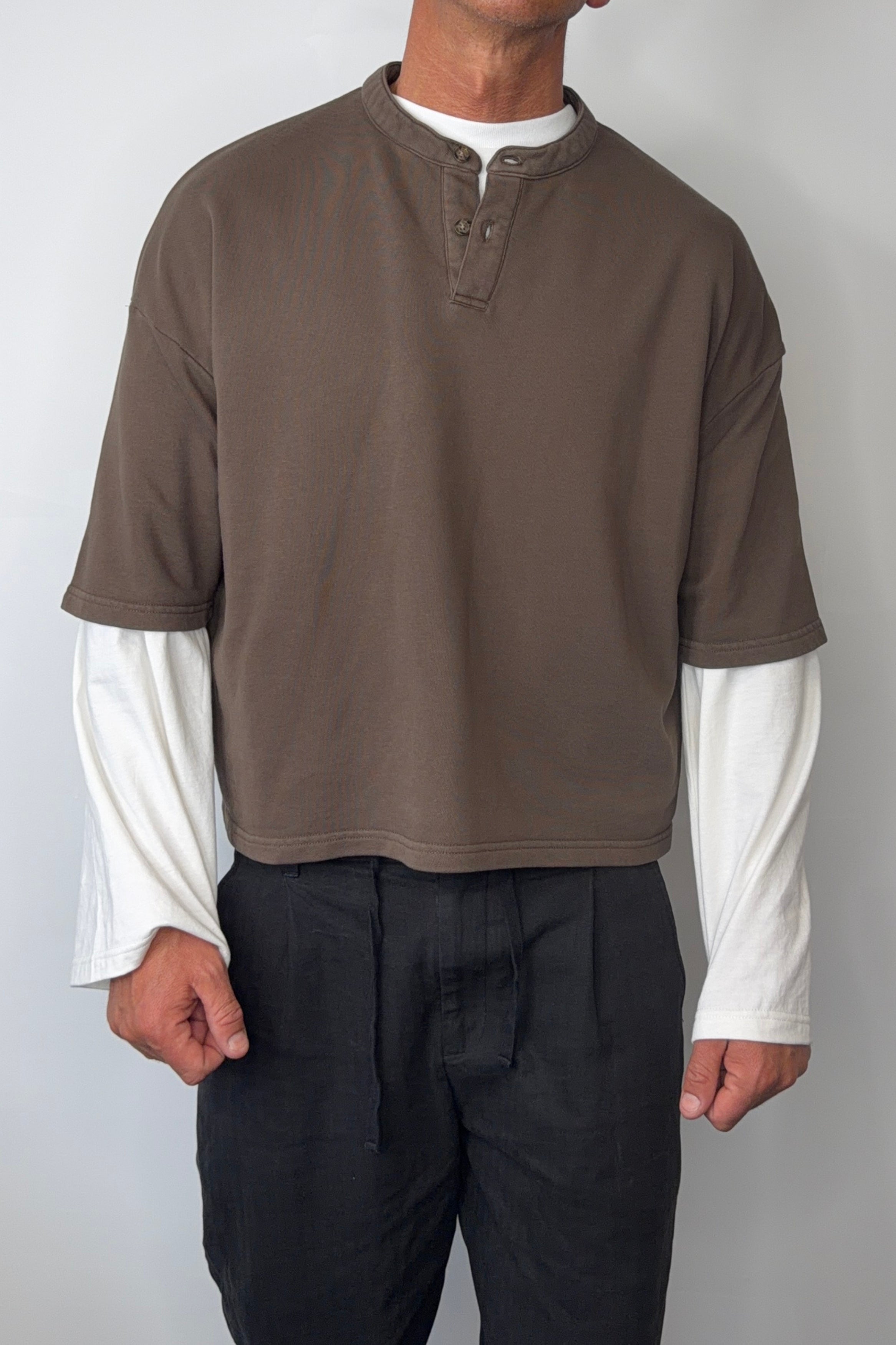 Fleece Crop Henley Tee Choc