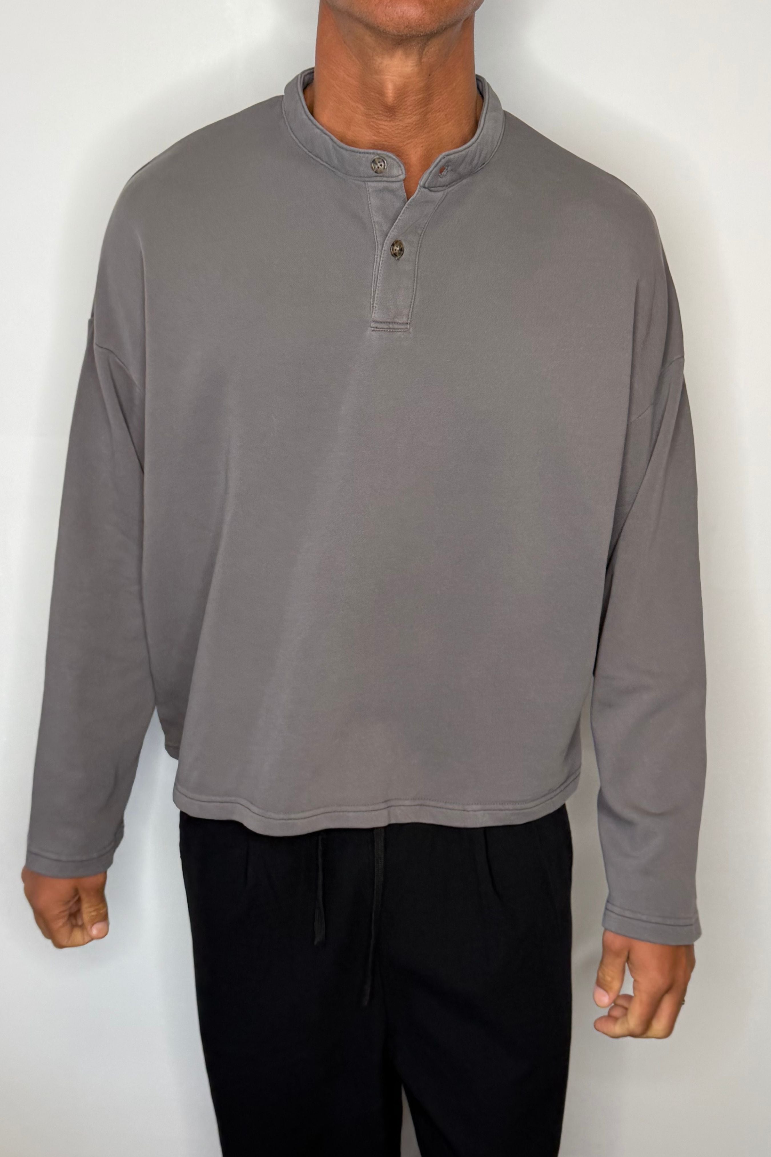 Fleece Crop Henley Charcoal