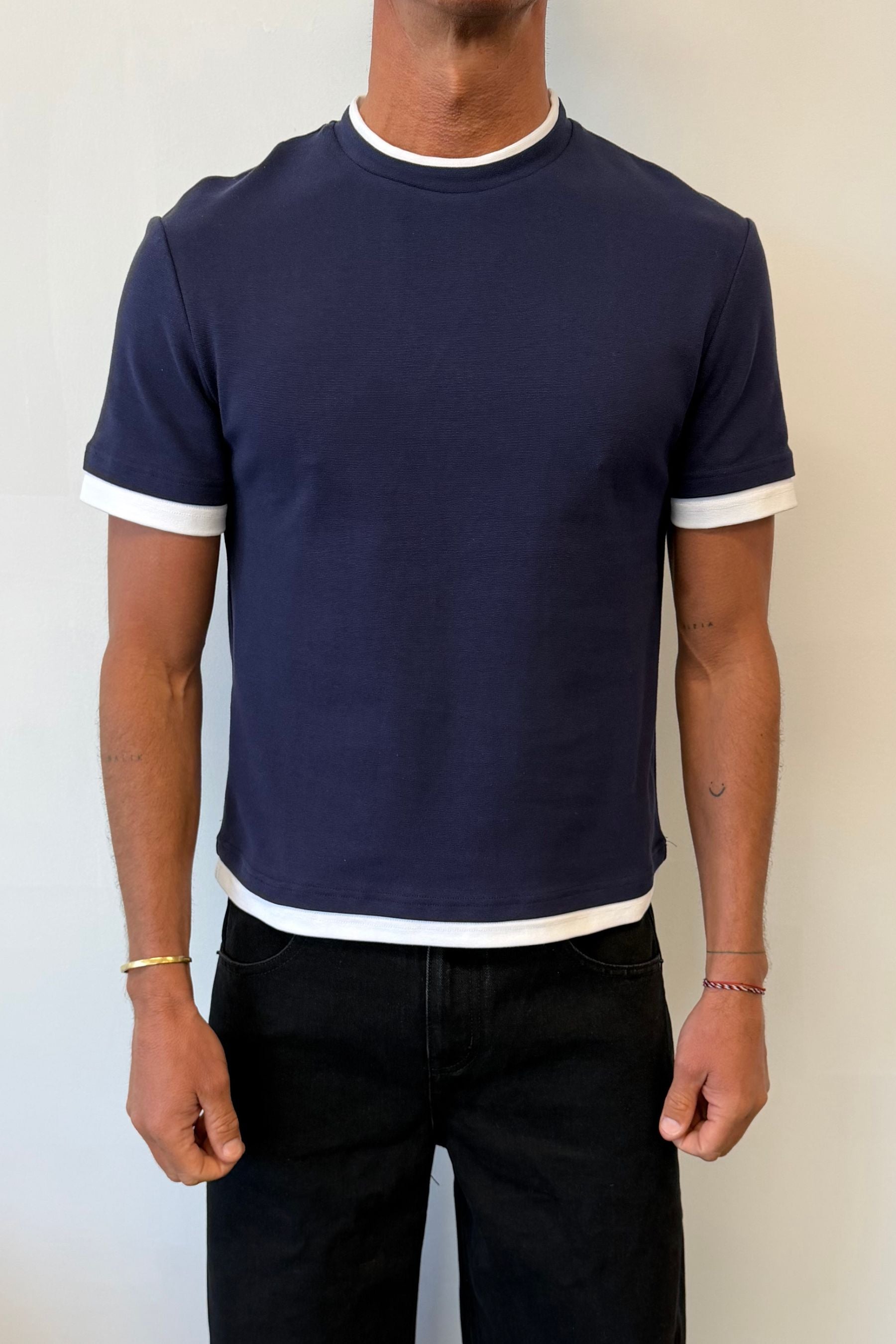 Double Trim Cotton Tee Navy