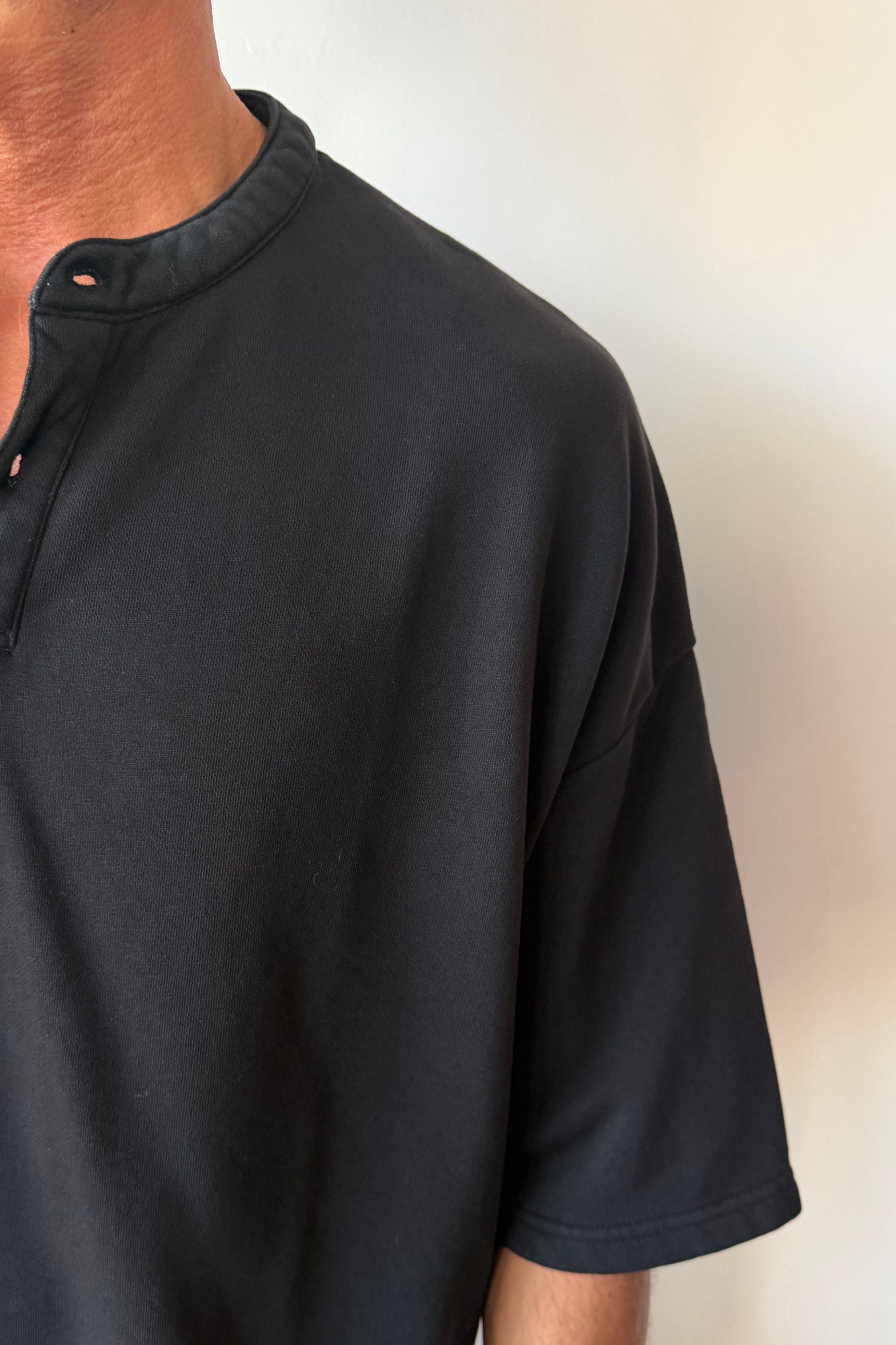 Fleece Crop Henley Tee Black