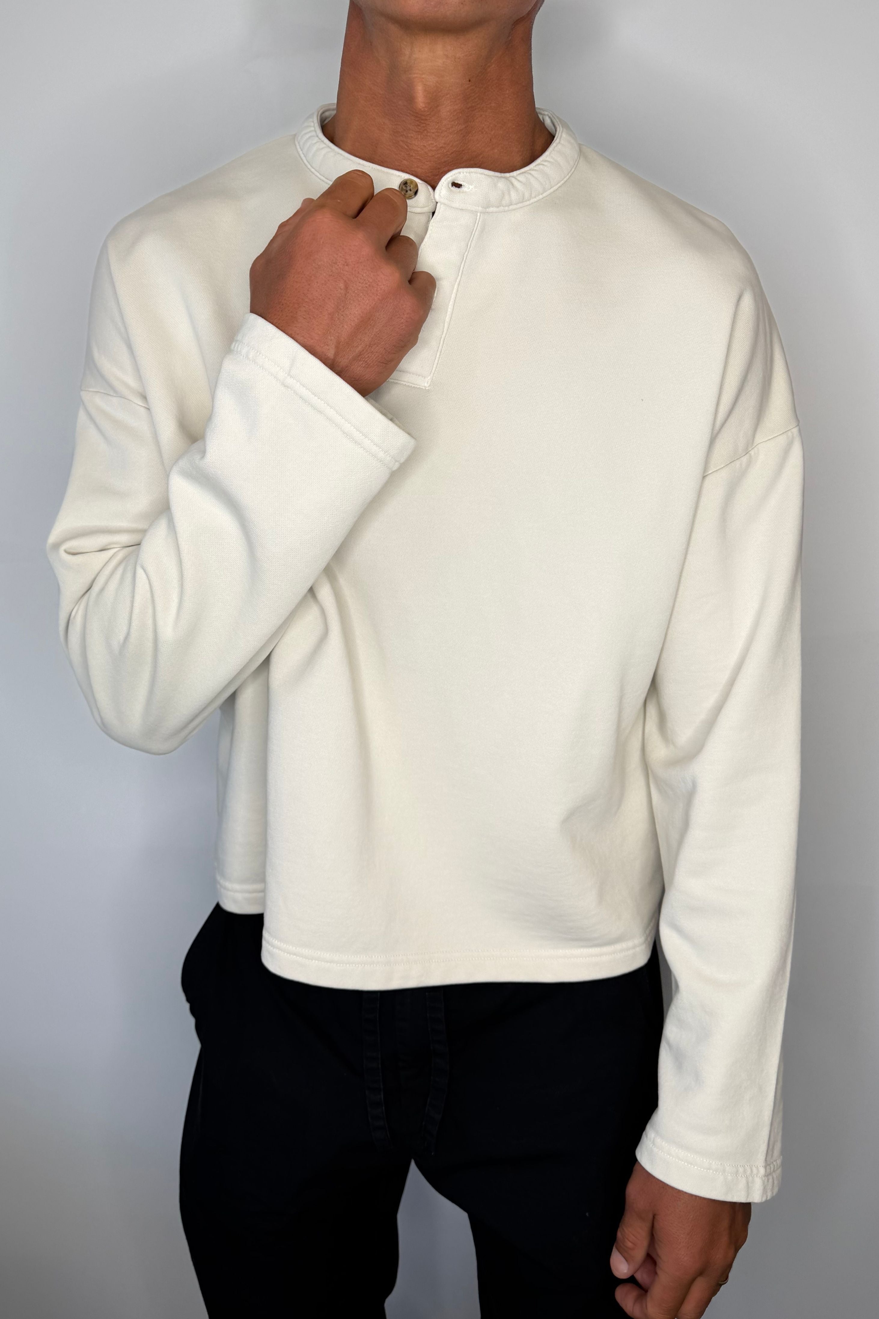 Fleece Crop Henley Ivory