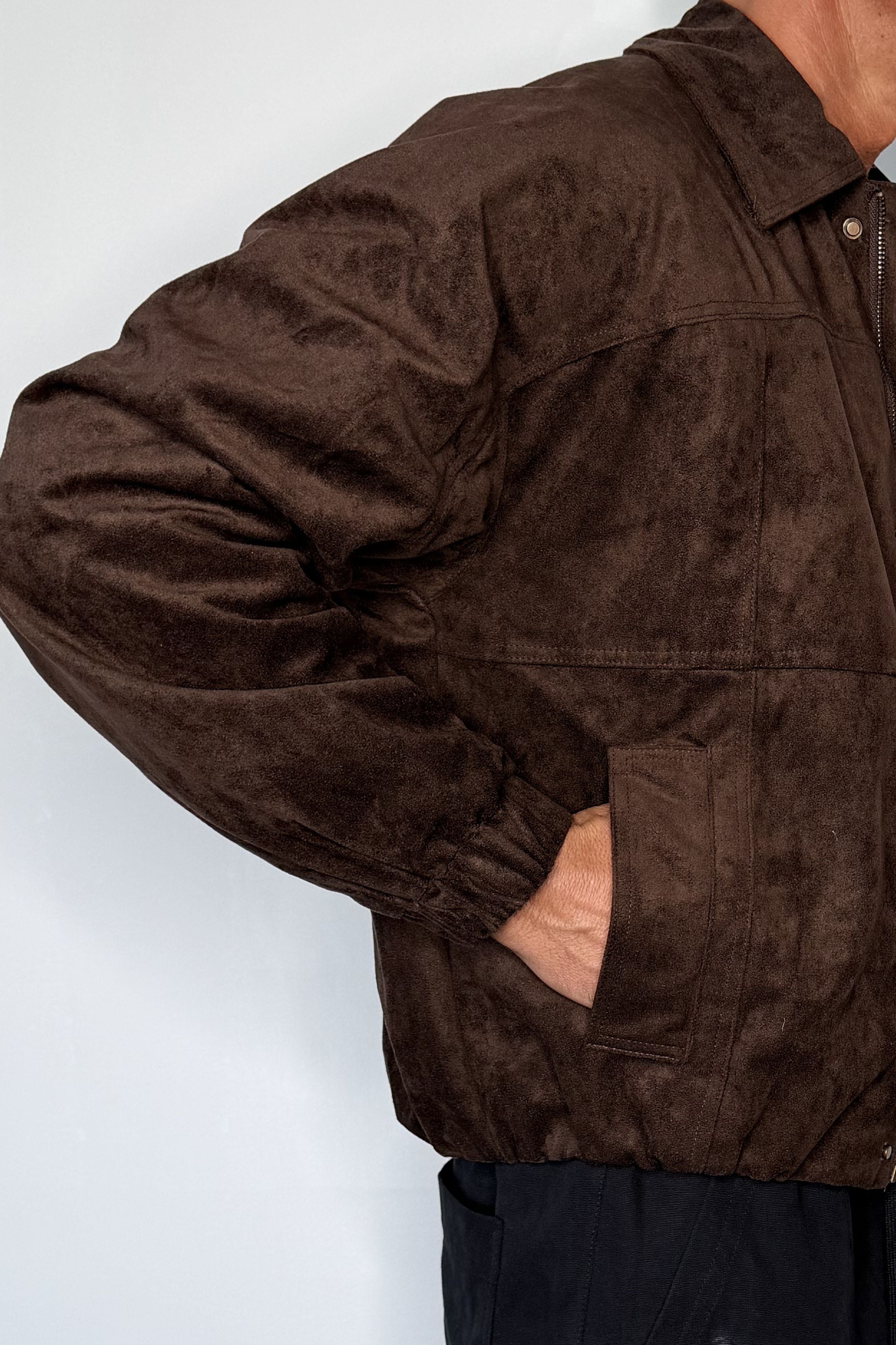 Faux Suede Bomber Jacket Choc