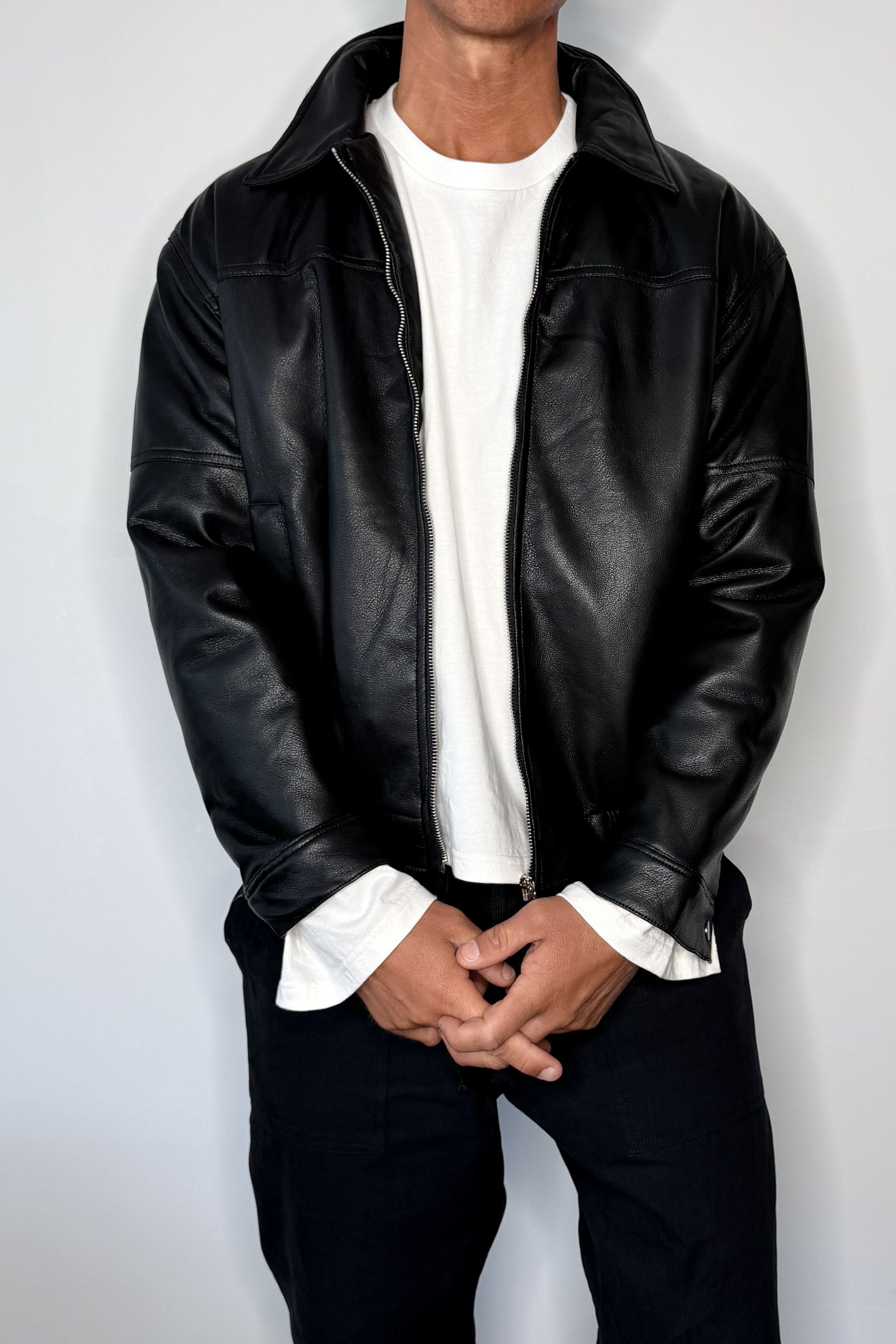 Faux Leather Soft Bomber Black