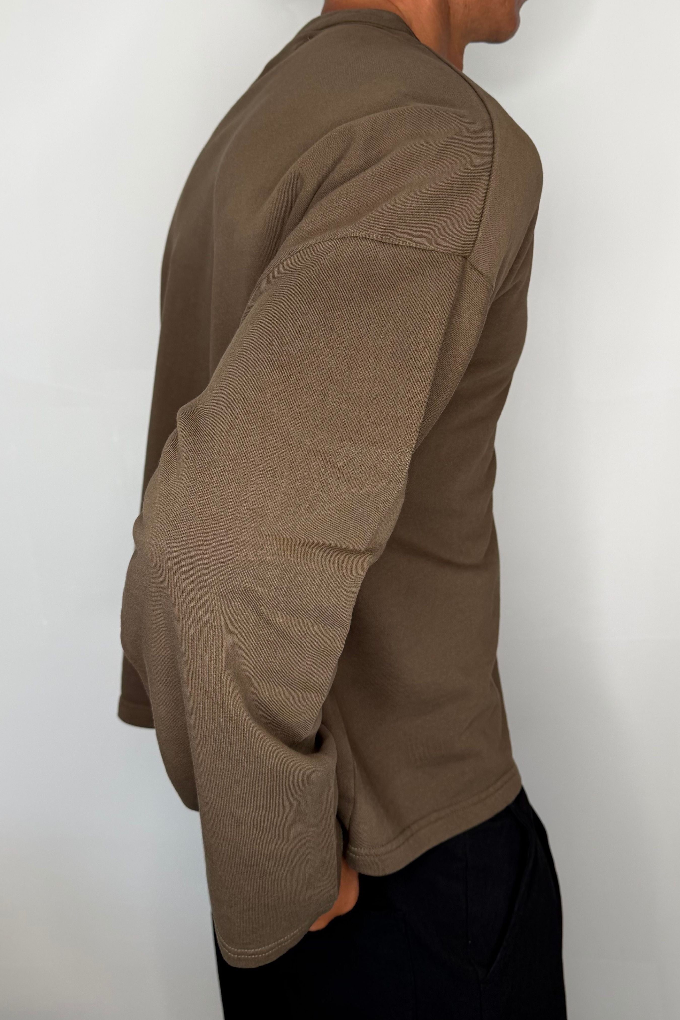 Fleece Crop Henley Choc