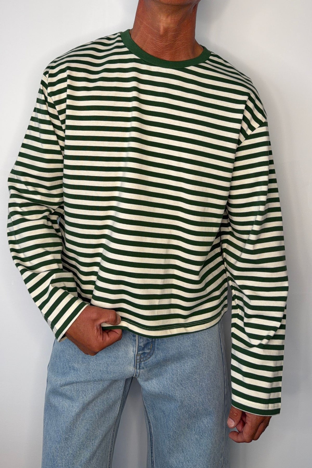 Cole Stripe Long Sleeve Green/White