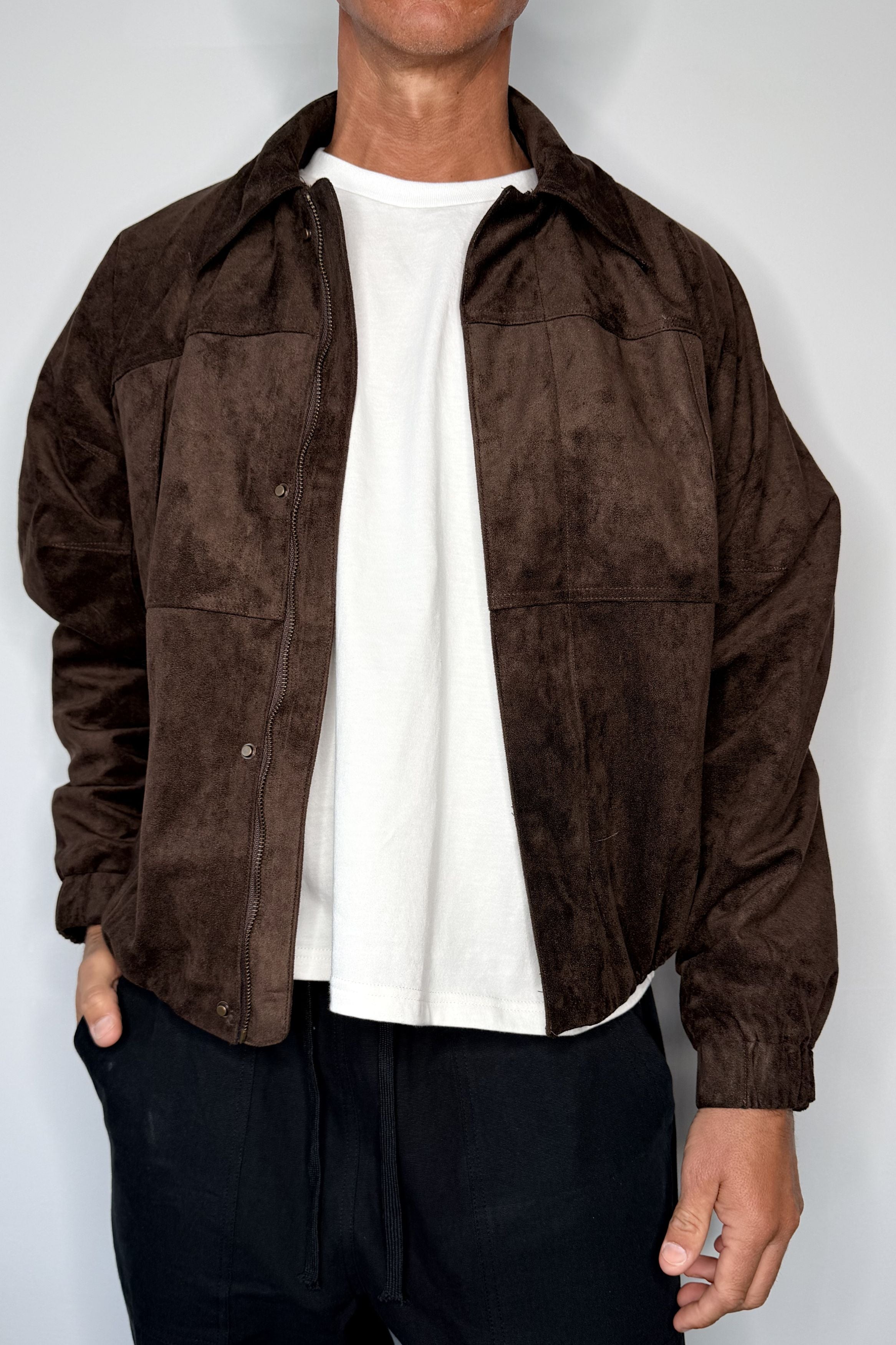 Faux Suede Bomber Jacket Choc