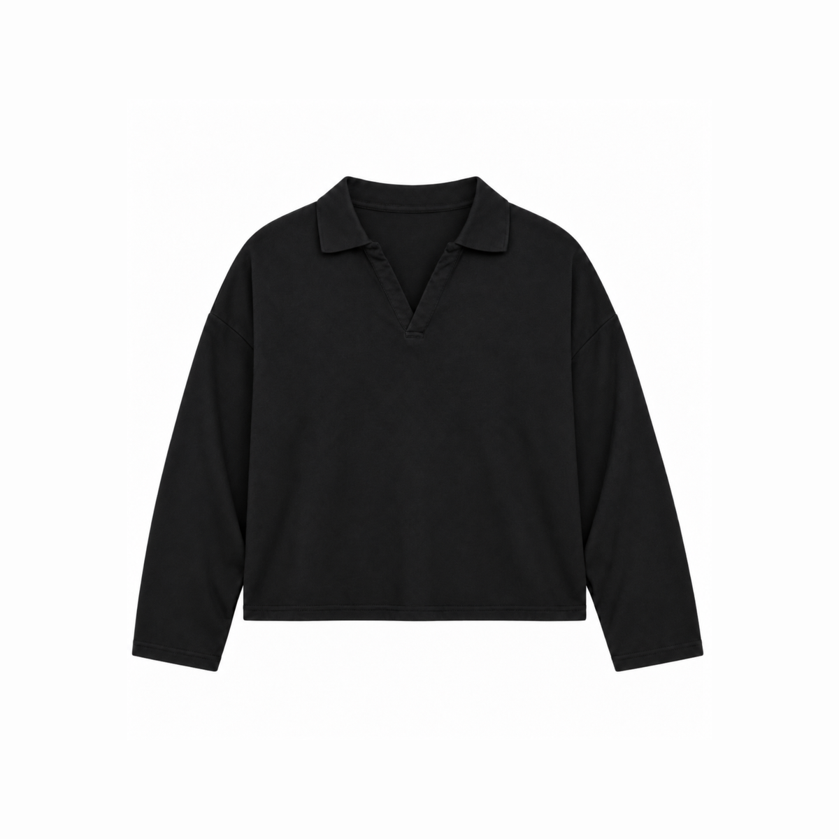 Jersey Crop Polo Long Sleeve Black