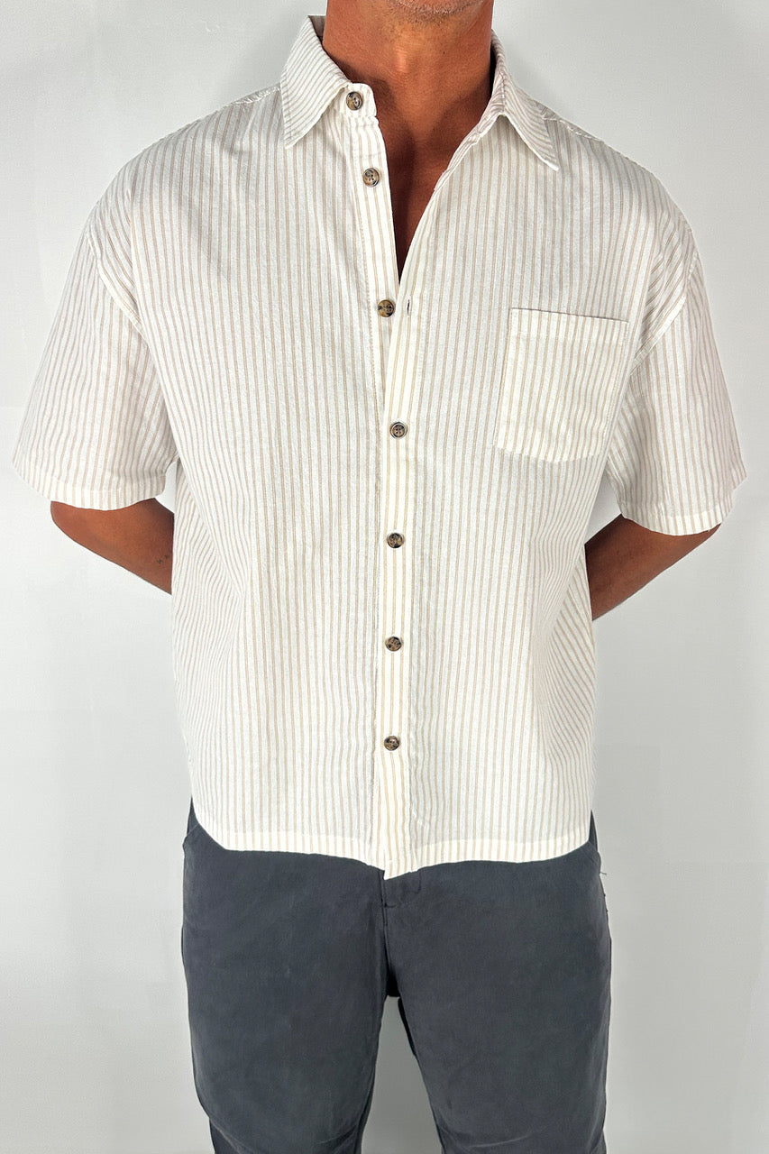 Nathaniel Drop Shirt Stripe Coffee