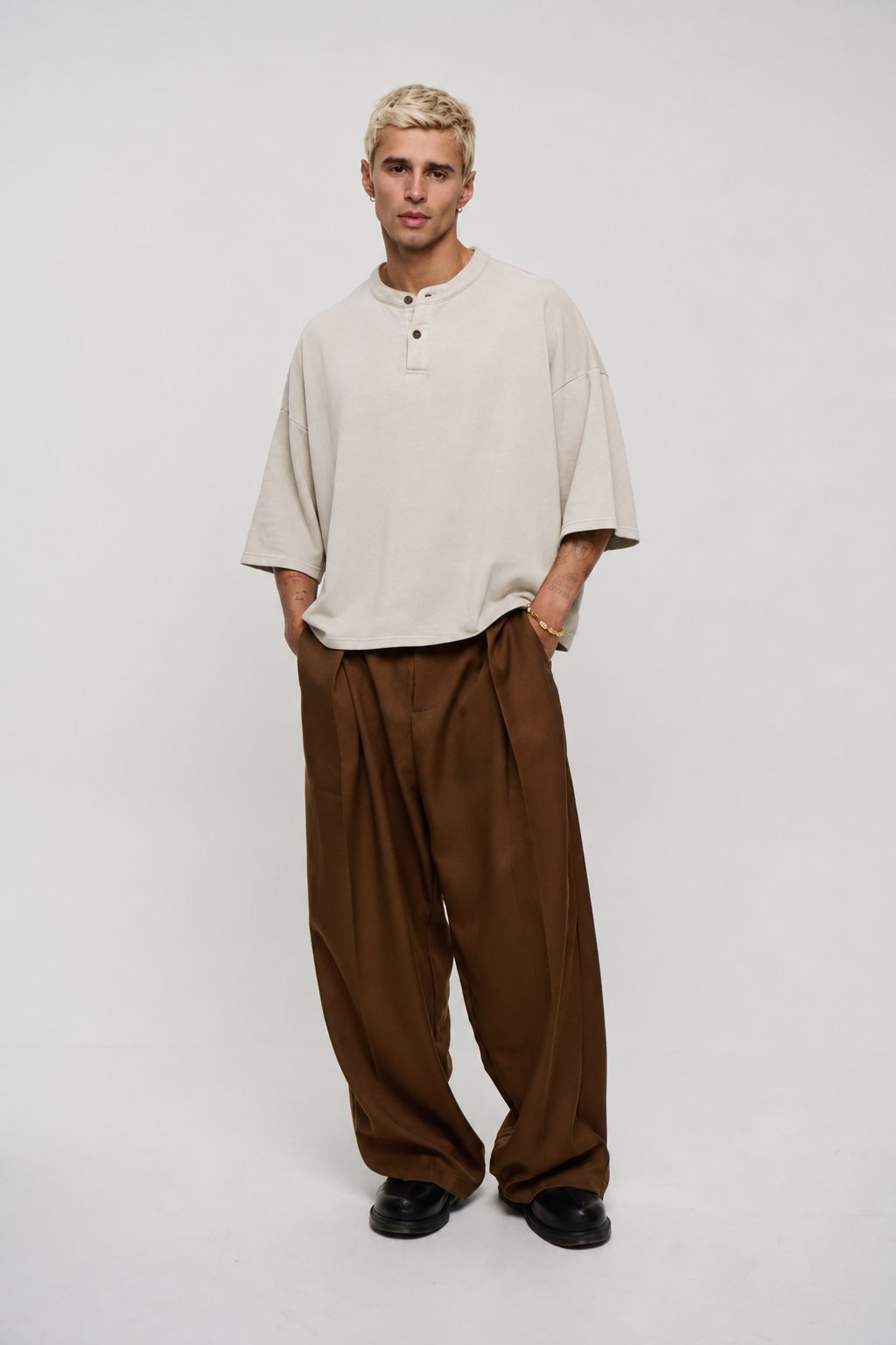 Fleece Crop Henley Tee Ivory