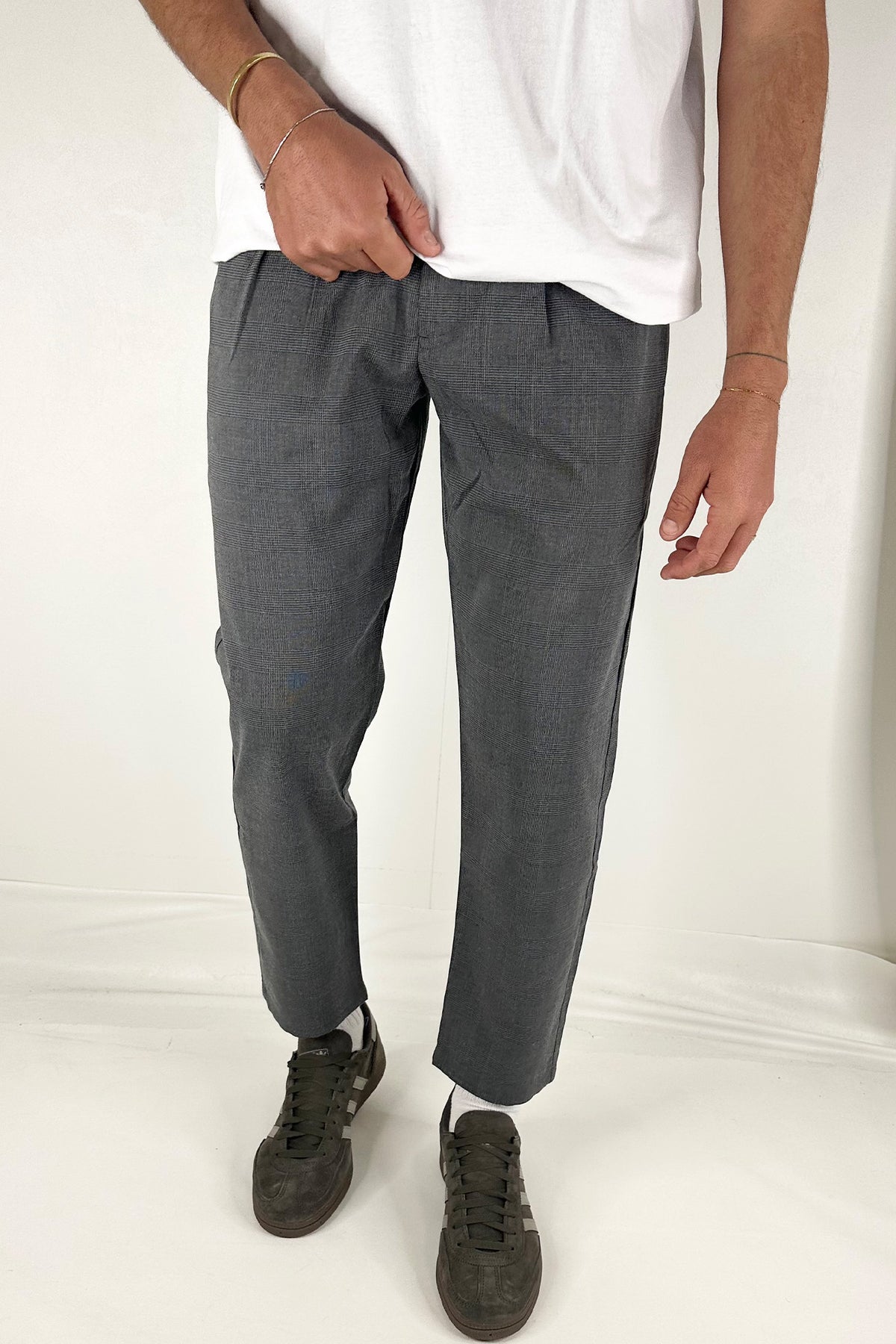 NTH Cropped Pleat Pant Grey Check