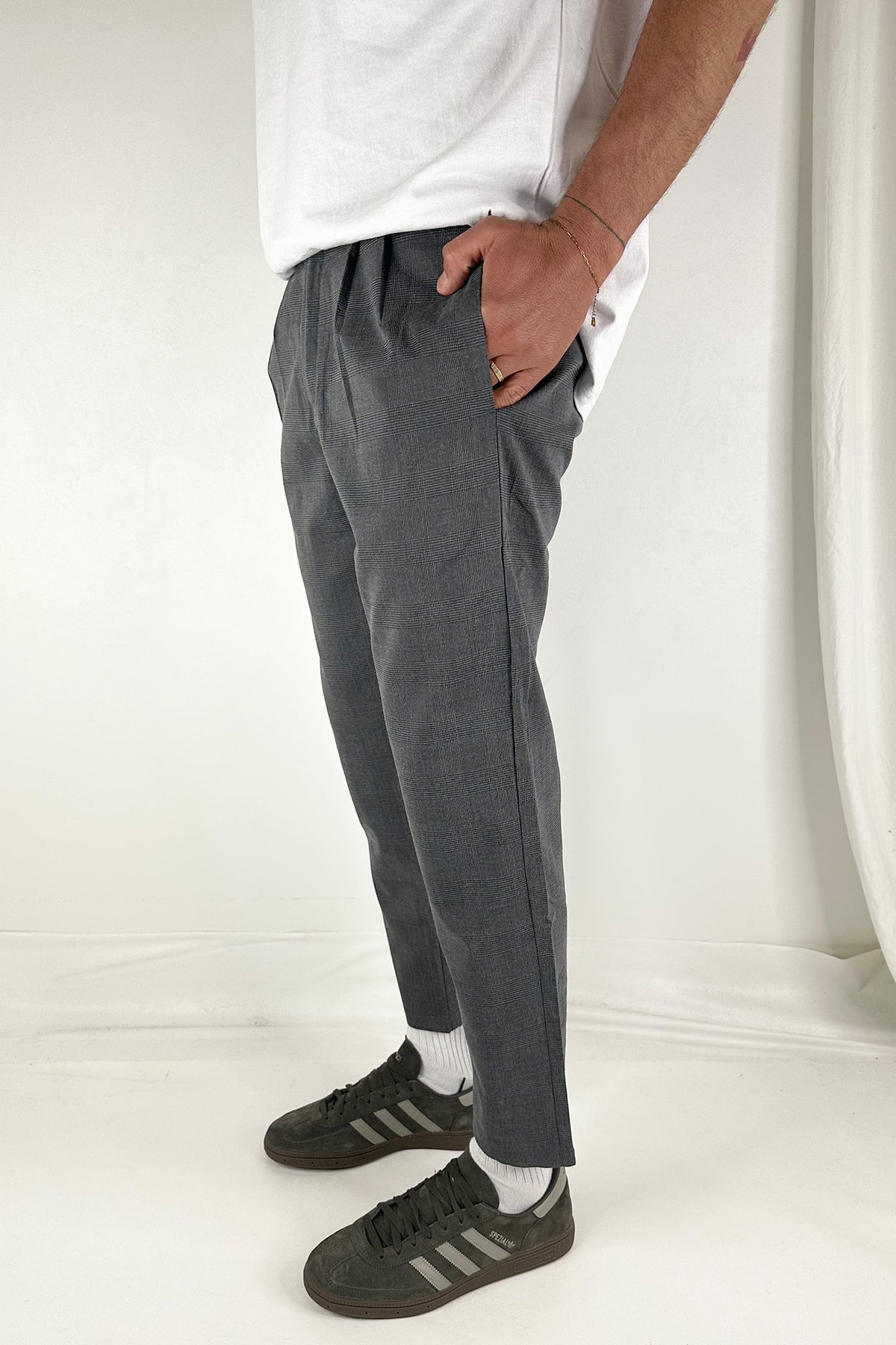 NTH Cropped Pleat Pant Grey Check