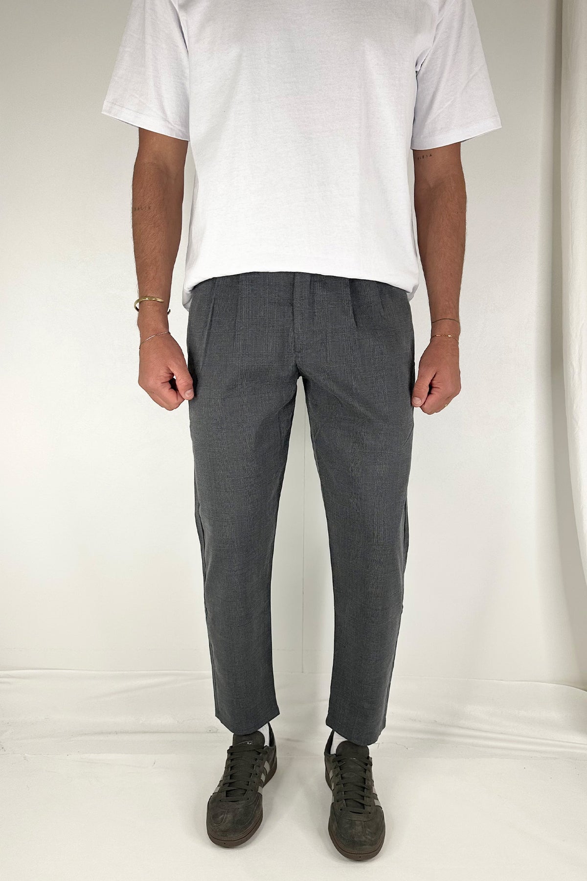 NTH Cropped Pleat Pant Grey Check