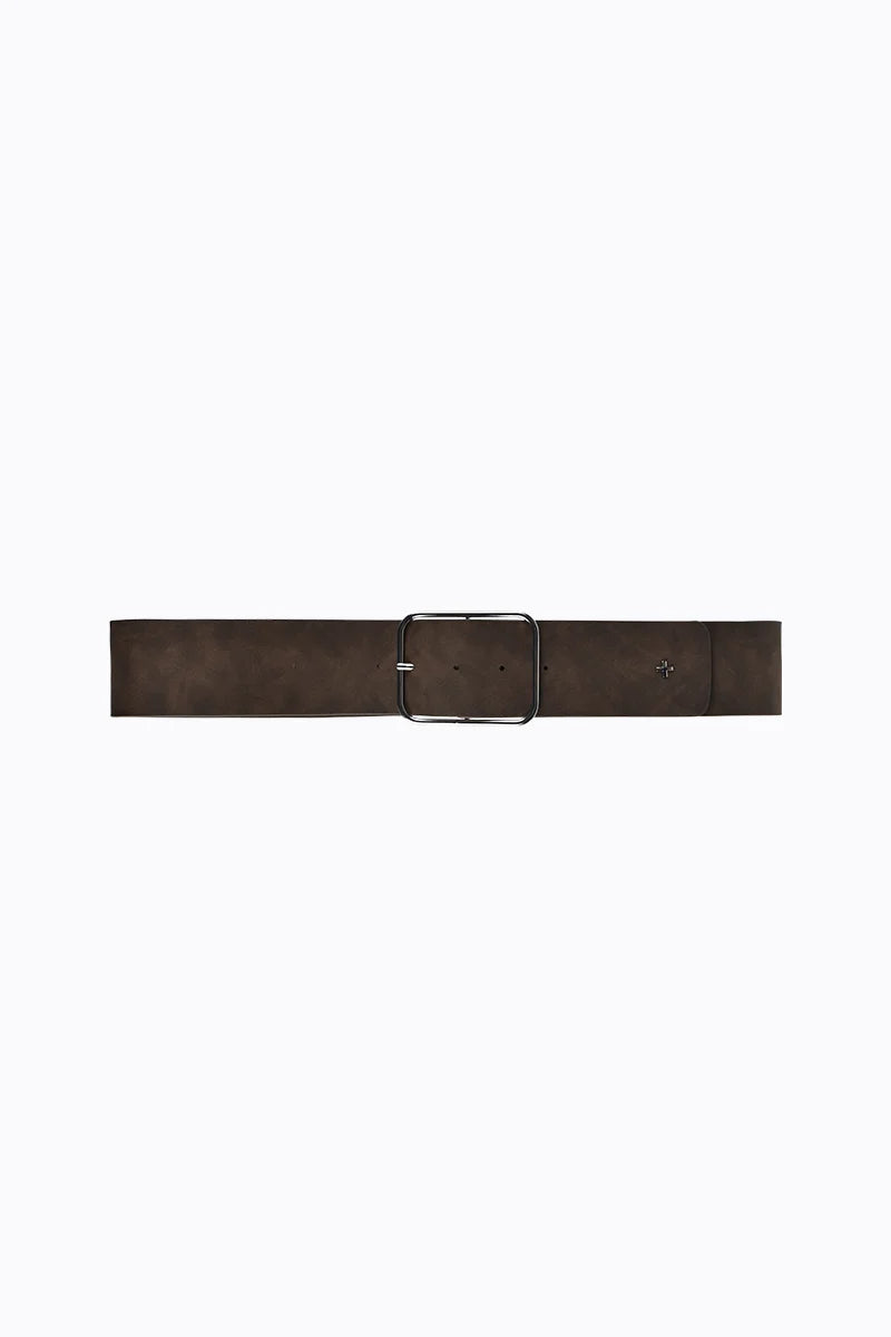 Lexie Wide Belt Chocolate Suede/Silver