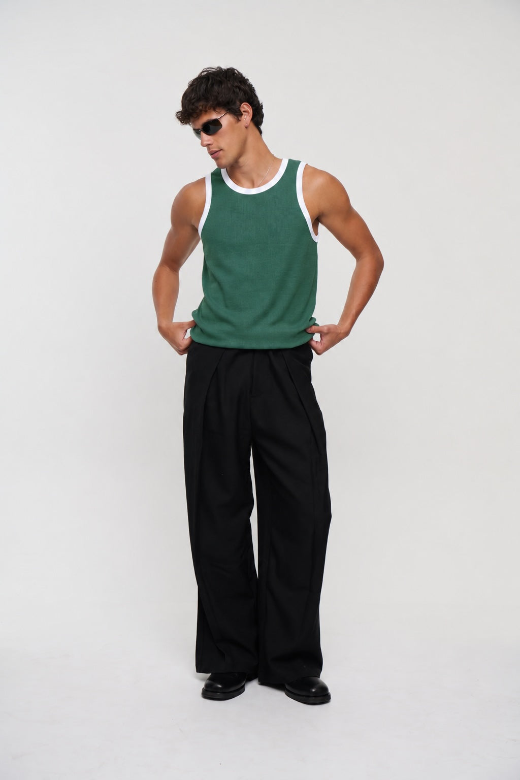 Waffle Fitted Tank Emerald