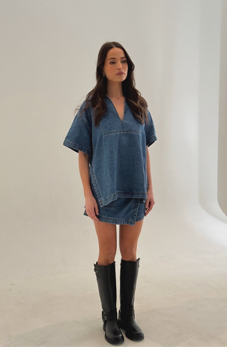 denim dress bronze snake Back by popular demand  The Kaneisha Denim Dress $89 Restocked in Oat  Available online & in store. www.bronzesnake.com