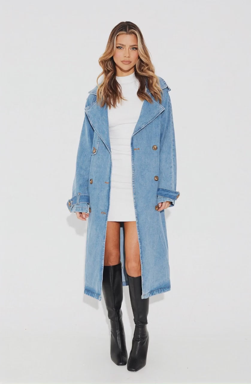 Ashley Trench Coat Blue Denim - AI Generated