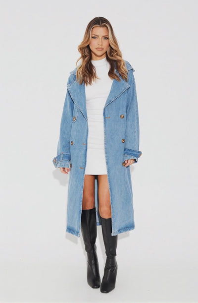 Ashley Trench Coat Blue Denim - AI Generated