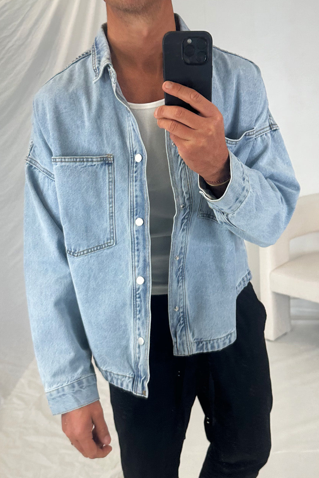 Drop Shoulder Denim Shirt Blue