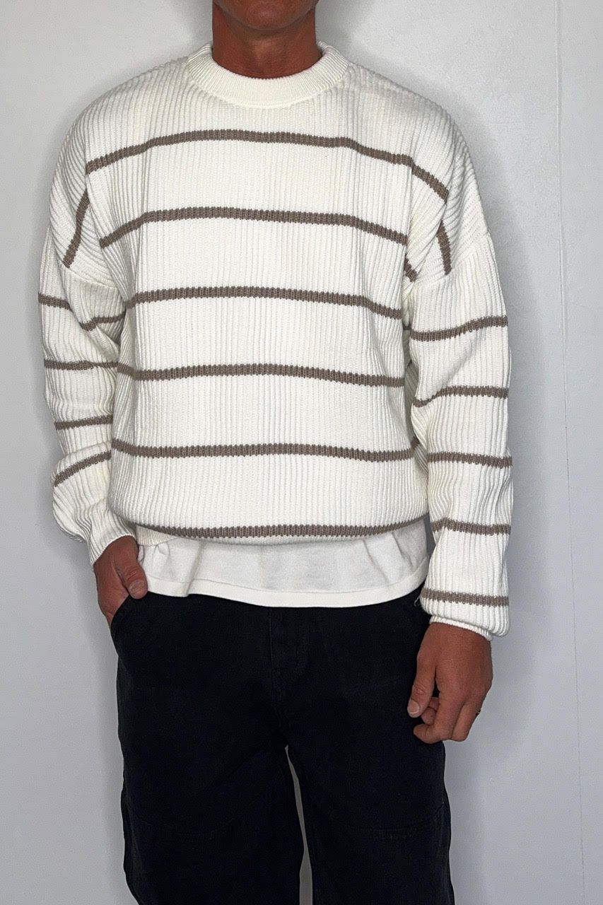 Drop Sleeve Heavy Knit White Stripe