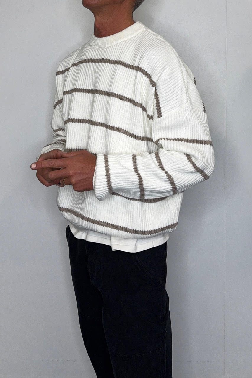 Drop Sleeve Heavy Knit White Stripe