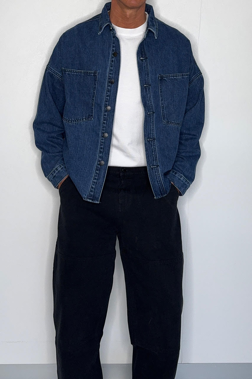Drop Shoulder Denim Shirt Dark Blue